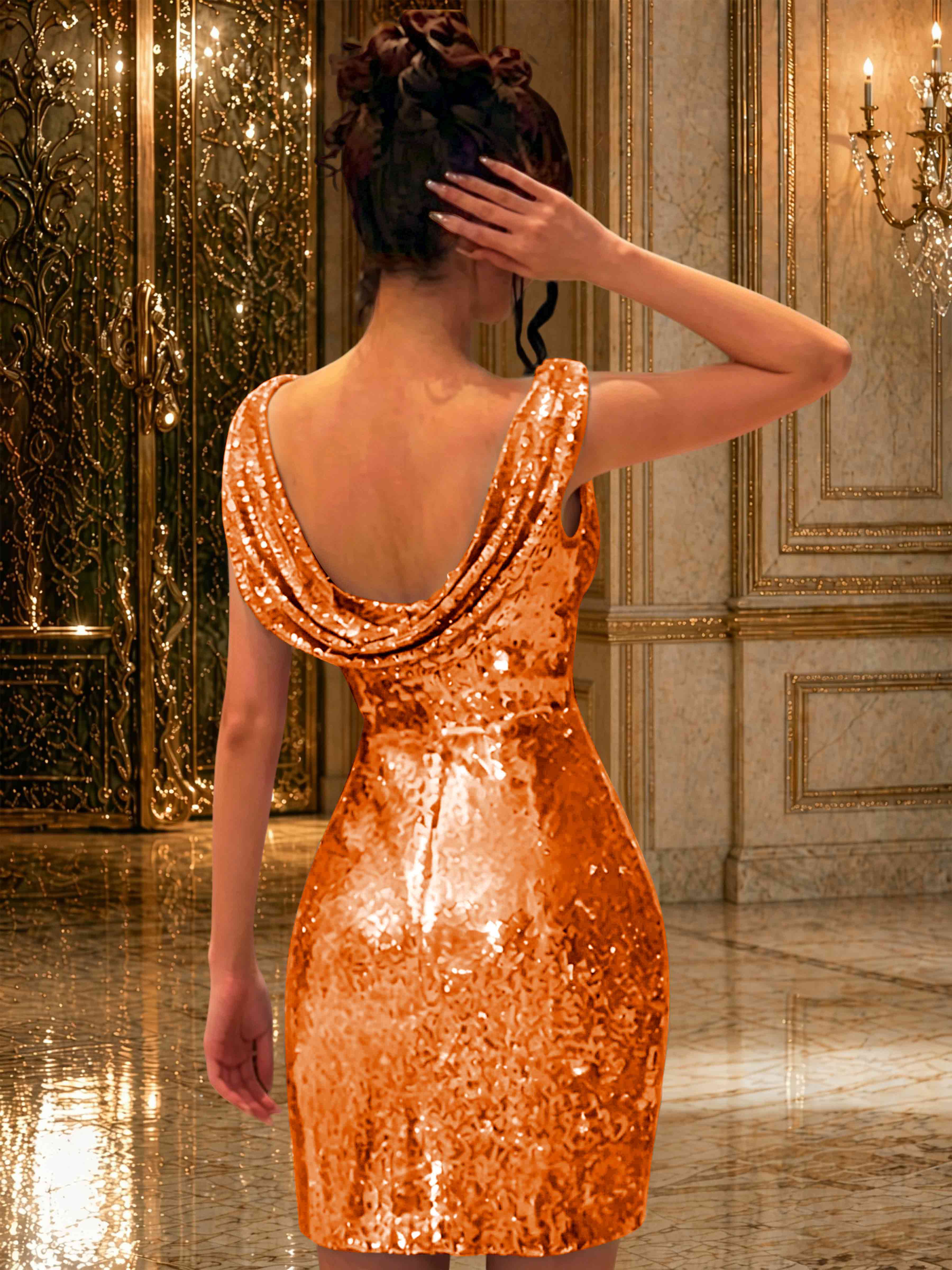 ROVDES Sparkly Off The Shoulder Ruched Sequin Tight Homecoming Mini Dress