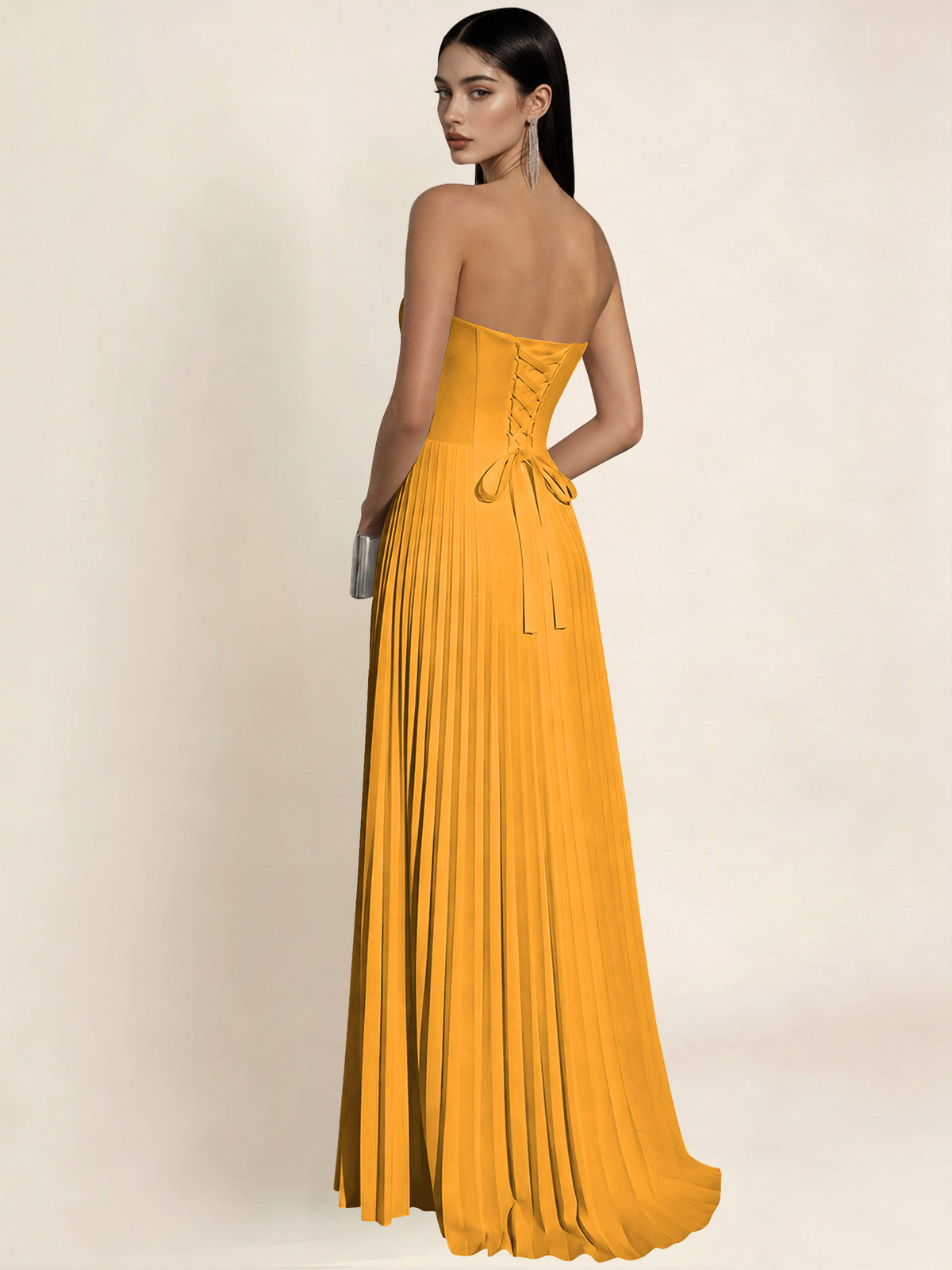 Strapless Satin Pleated A Line Bridesmaid Prom Dress