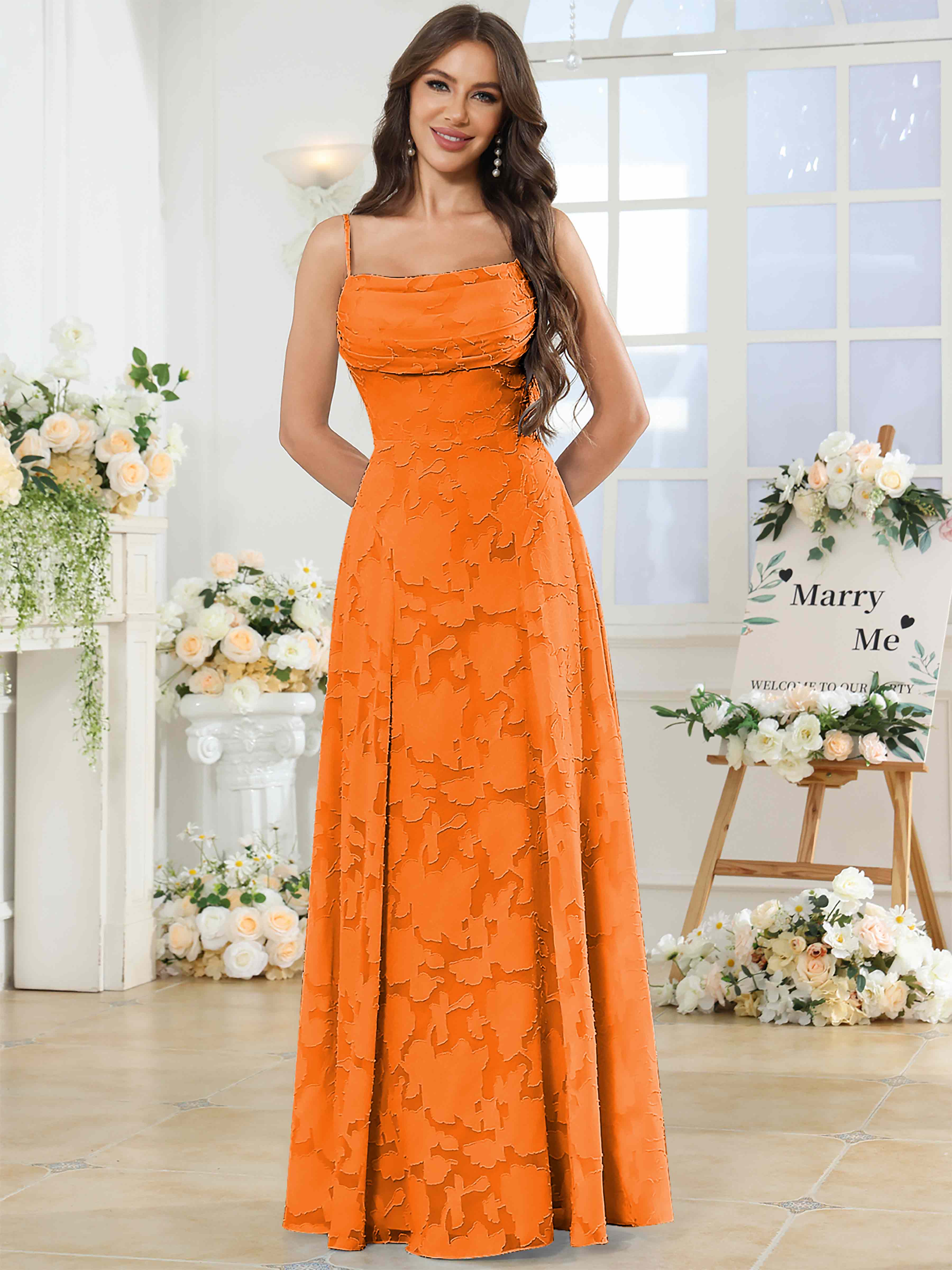 ROVDESY Cowl Chiffon Jacquard Bridesmaid/Prom Dress