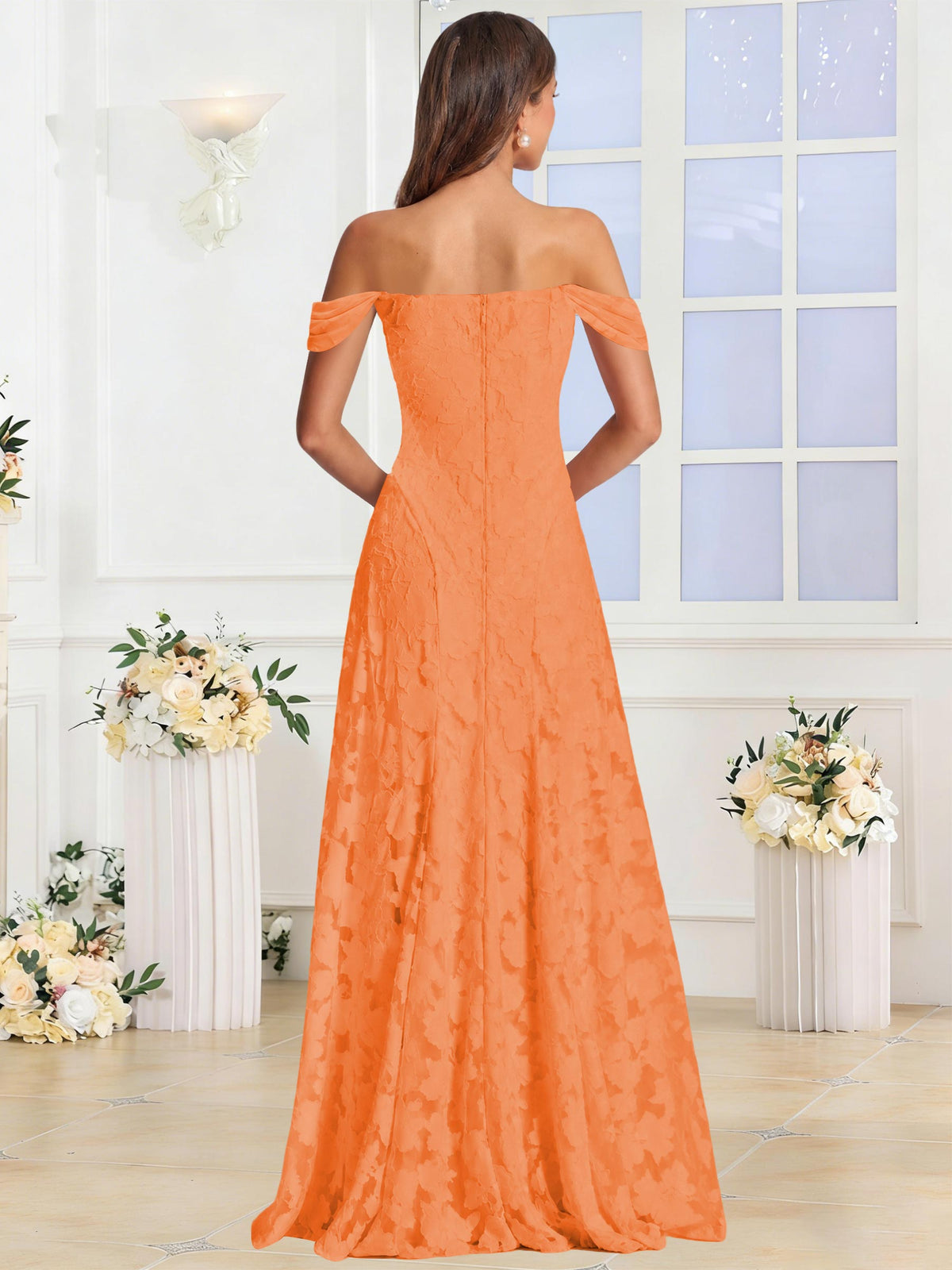 Off the Shoulder Floral Ruched A-line Bridesmaid Dress