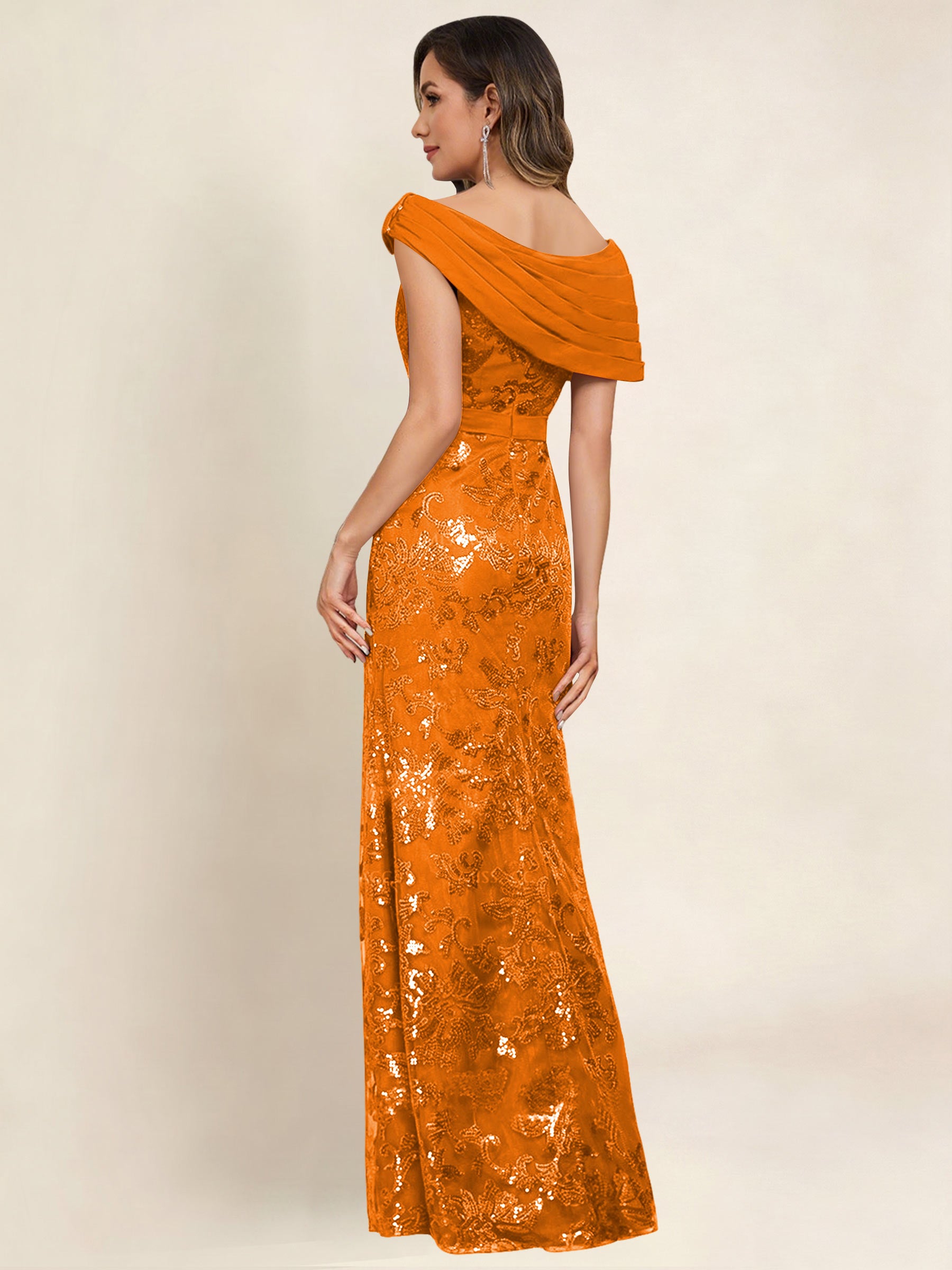 ROVDESY Off the Shoulder Sequin Mermaid Long Mother Of The Bride Dress Formal Gown