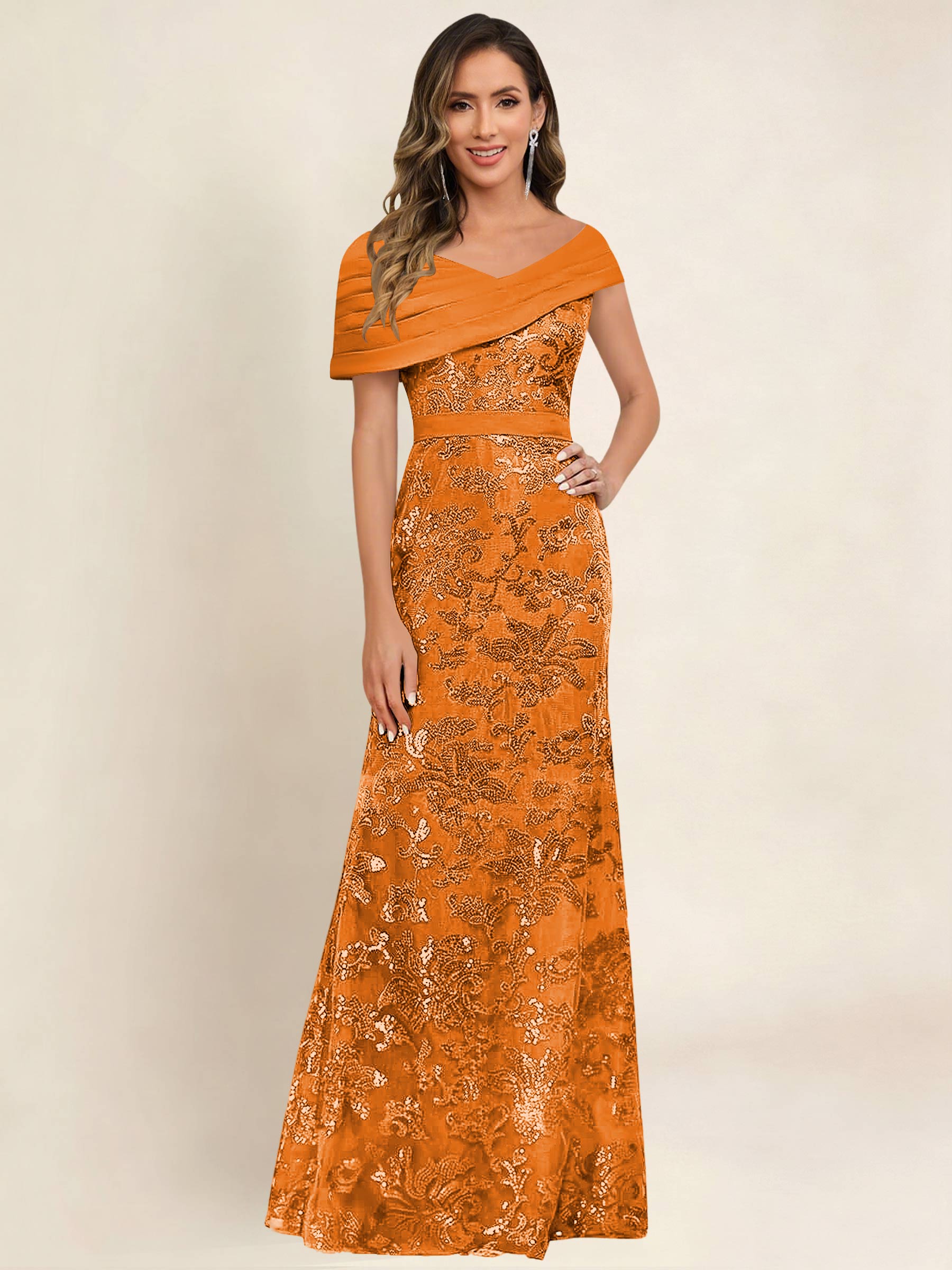ROVDESY Off the Shoulder Sequin Mermaid Long Mother Of The Bride Dress Formal Gown