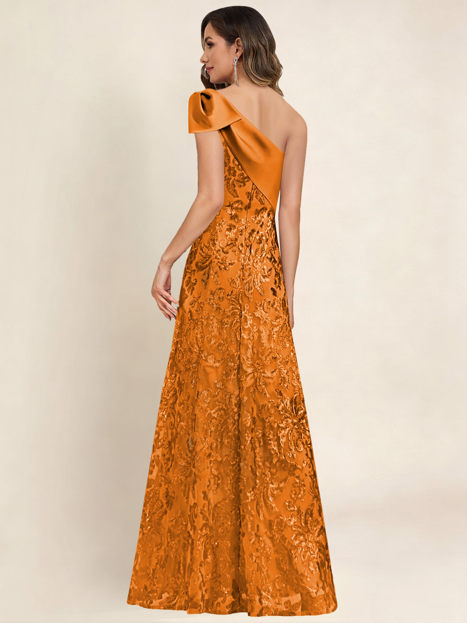 ROVDESY One Shoulder Sequin Mermaid Long Mother Of The Bride Dress Formal Gown With Bow