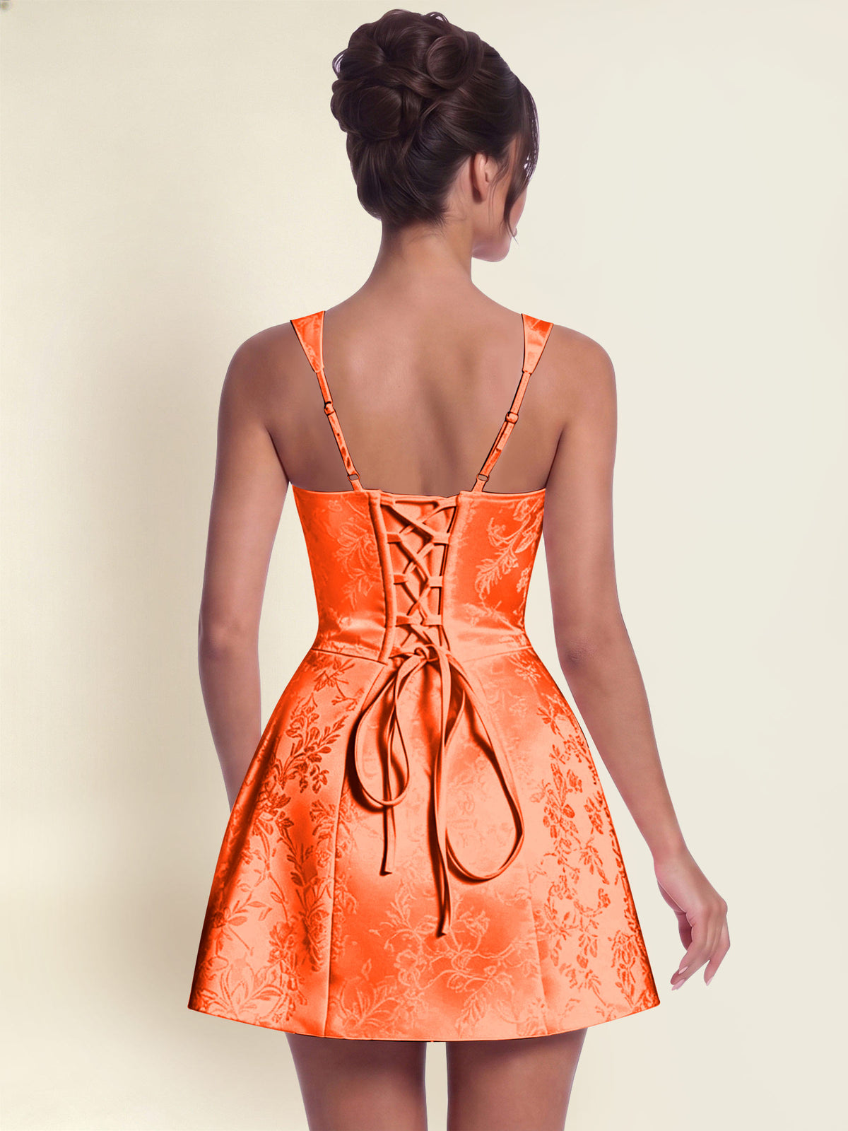 ROVDESY A-Line Square Neck Jacquard Satin Homecoming Mini Dress