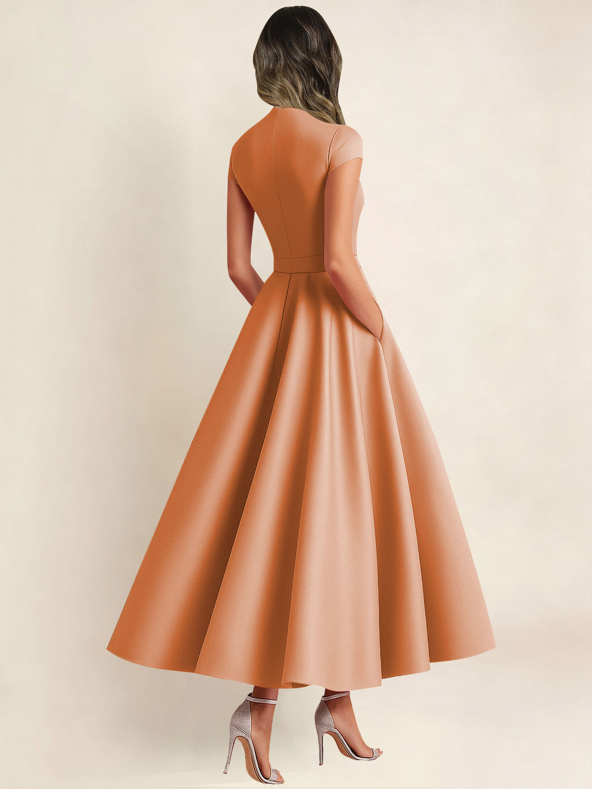 A Line V Neck 3D Flower Satin Mother of the Bride Dress