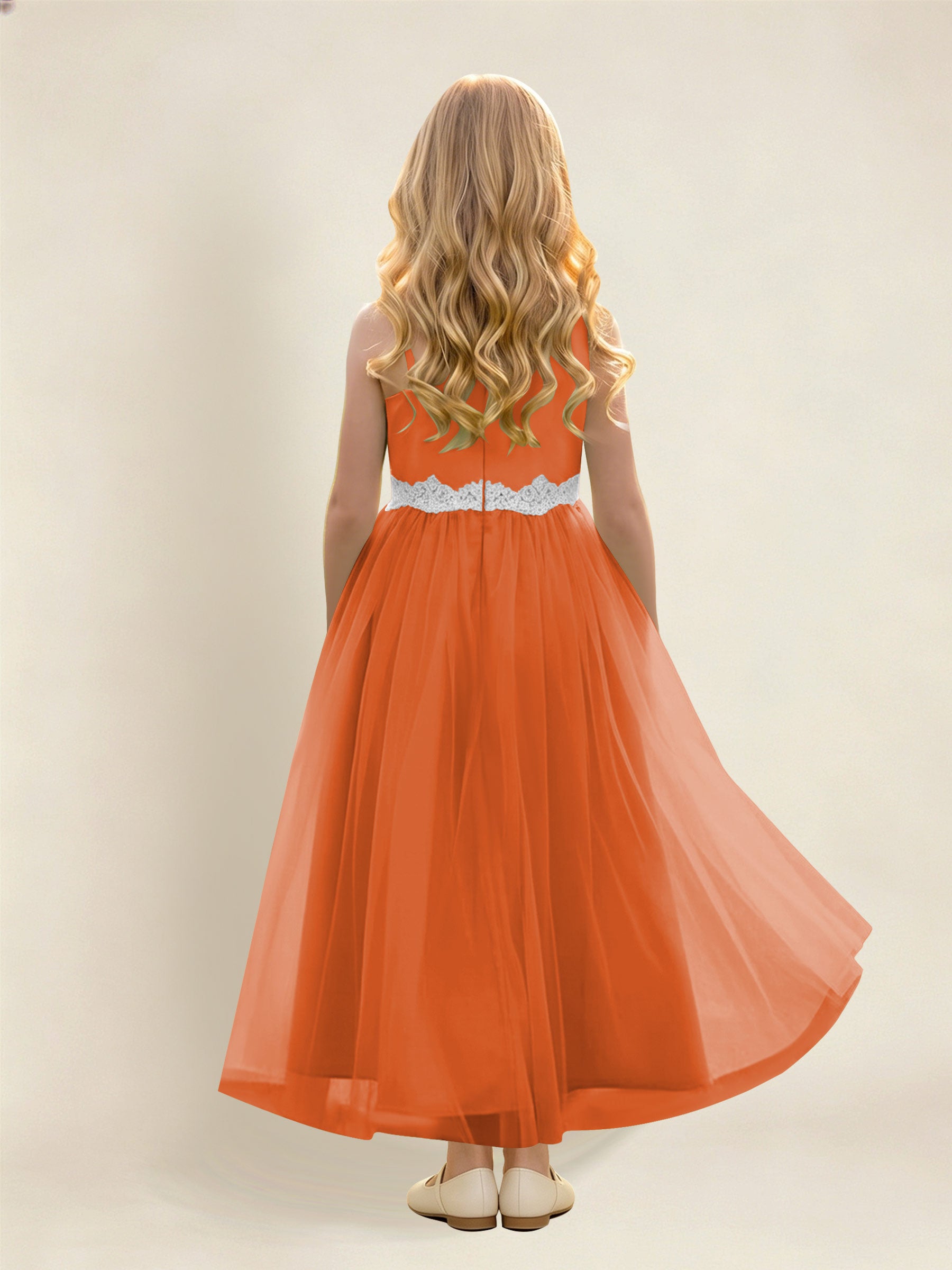 ROVDESY Asymmetric One Shoulder  Satin  Tulle Junior Bridesmaid Dress