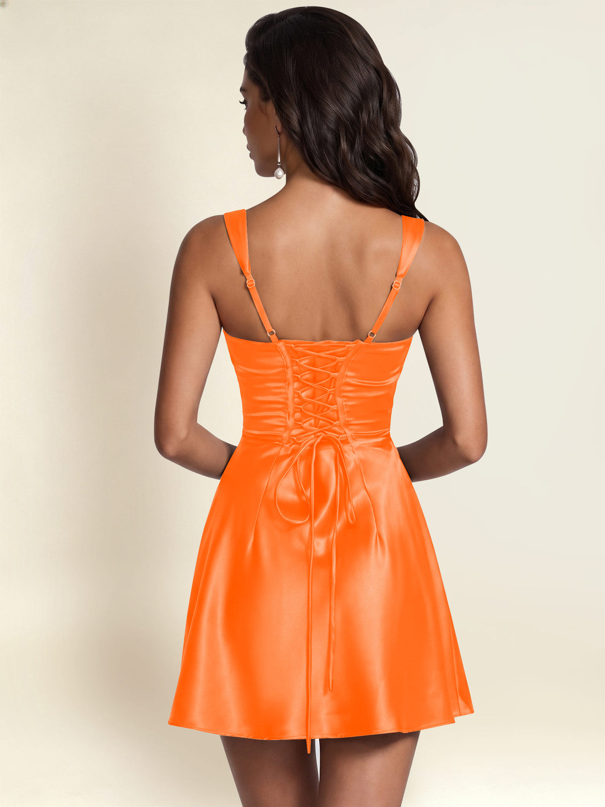 ROVDESY Square Neck Pleated Satin Homecoming Mini Dress