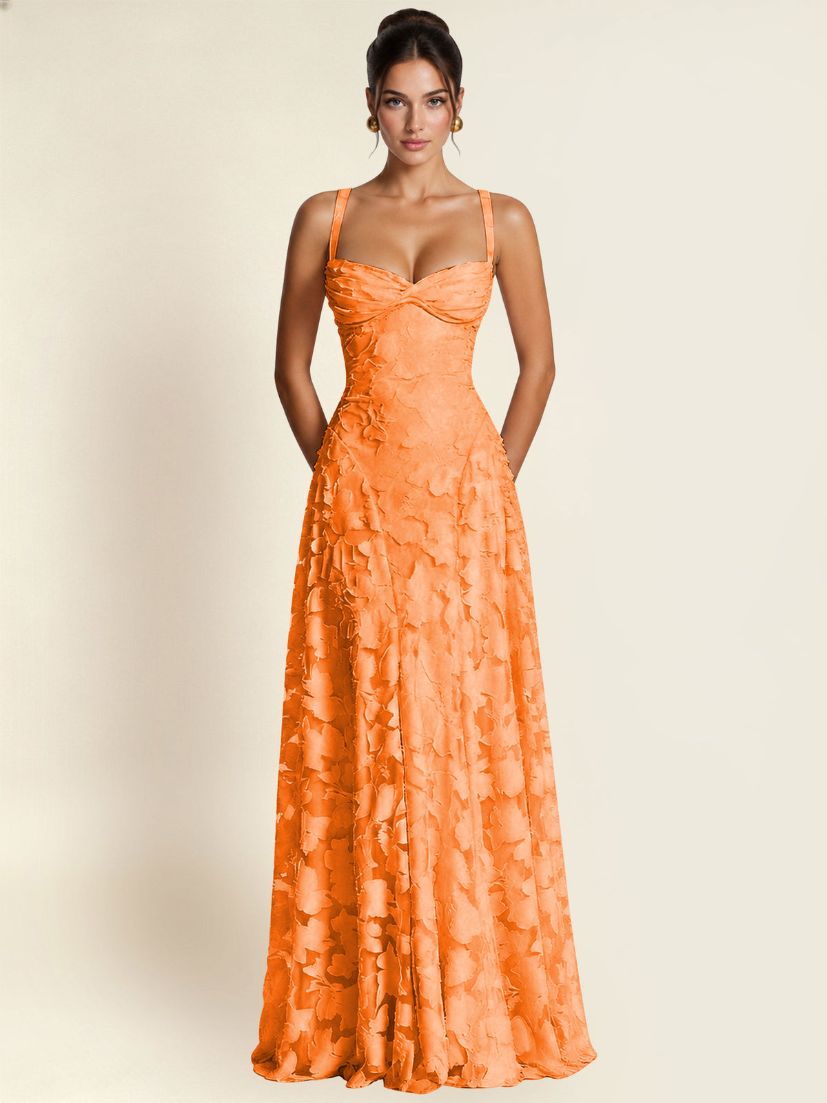 Floral Jacquard A Line Maxi Bridesmaid Dress