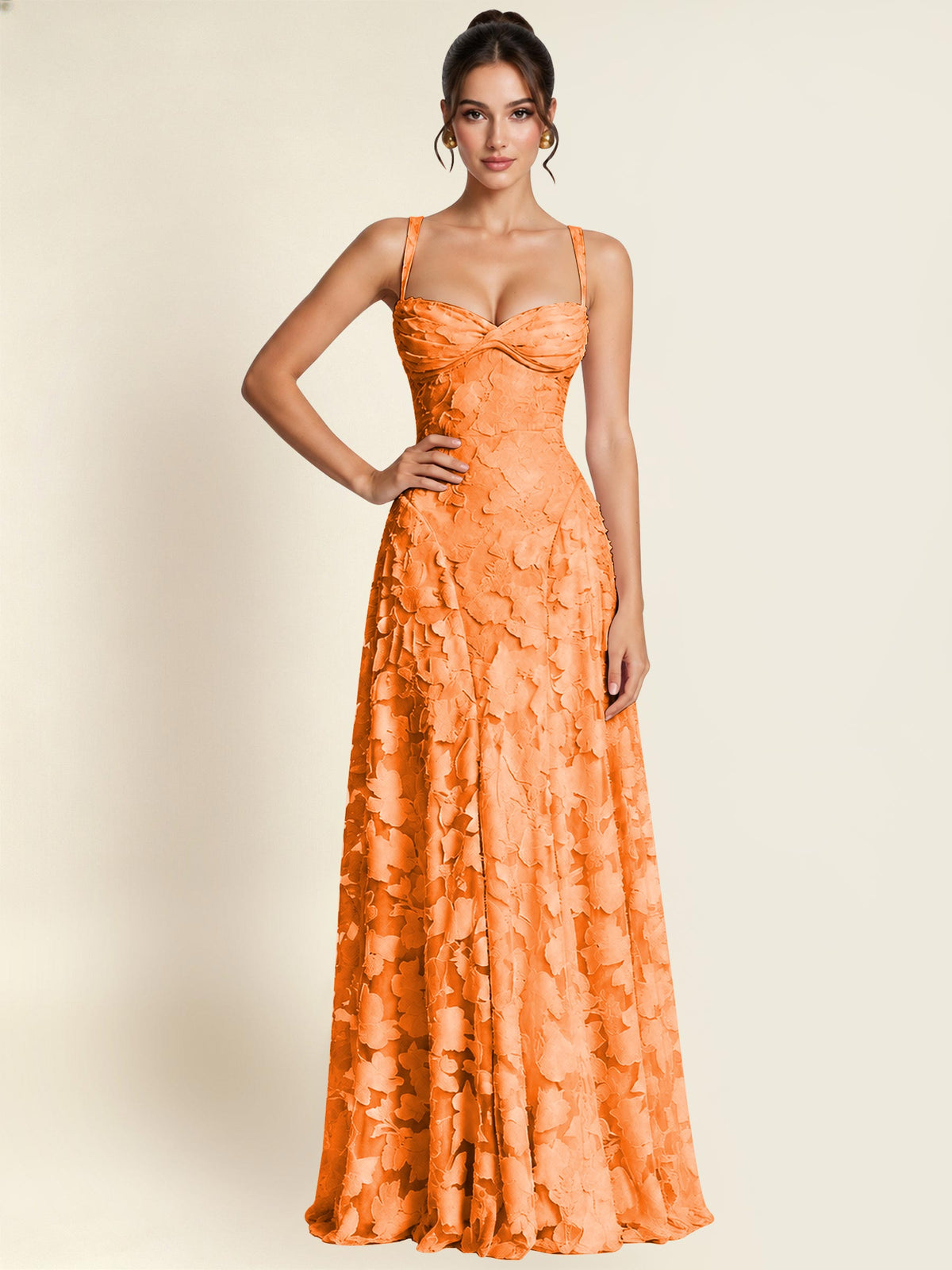 Floral Jacquard A Line Maxi Bridesmaid Dress