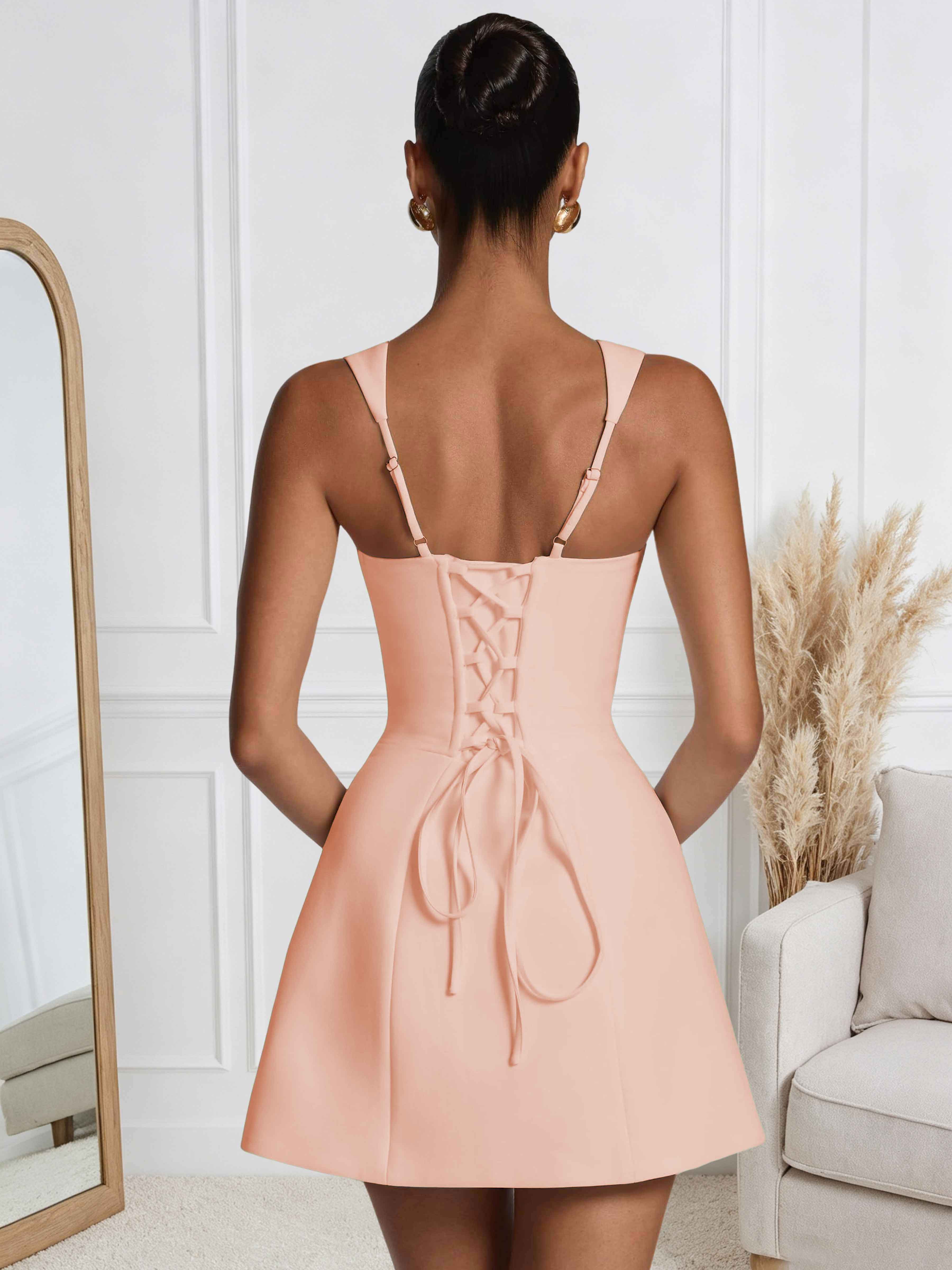 ROVDESY A-Line Square Neck Satin Homecoming Mini Dress