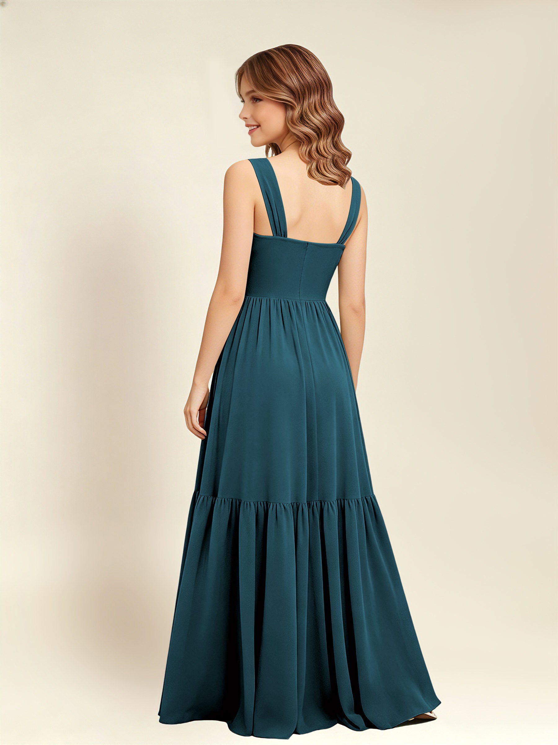 ROVDESY A-Line Square Neck Chiffon  Junior Bridesmaid Dress