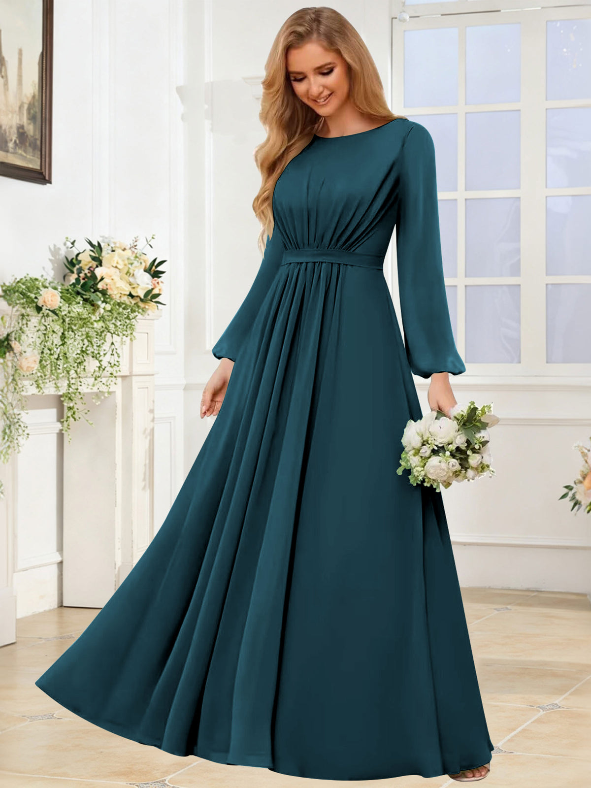 A-Line Chiffon Long Sleeve Bridesmaid Dress