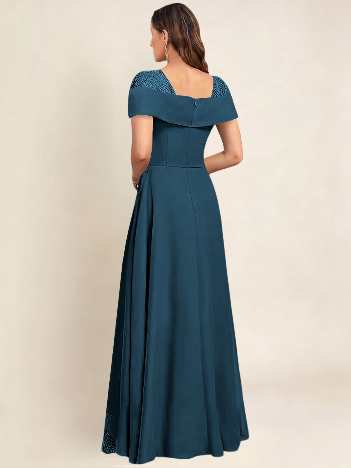 ROVDESY A-Line Off The Shoulder Lace Chiffon Long Mother of the Bride Dress Formal Gown