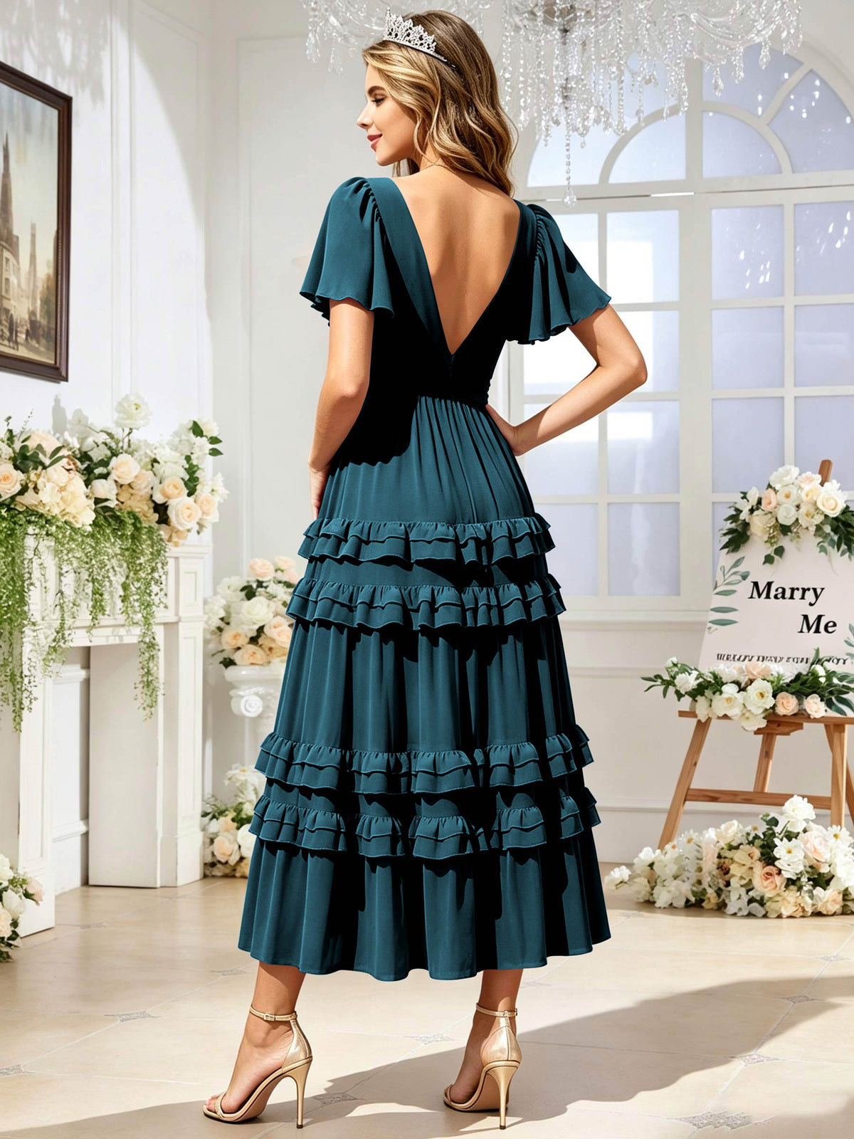 A Line Chiffon Pleated Bridesmaid Dress with Sleeves