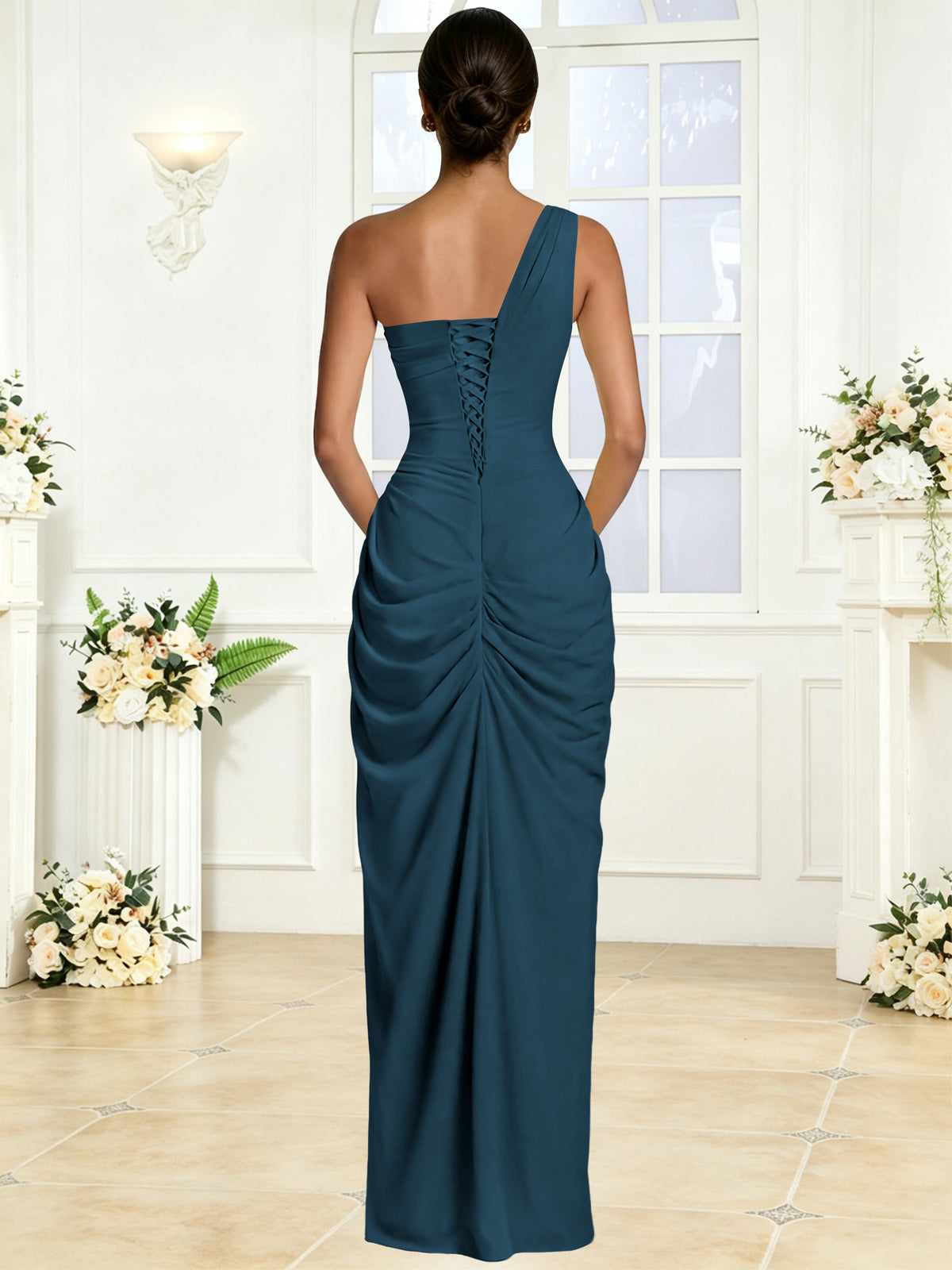 One Shoulder Chiffon Mermaid Long Bridesmaid Dress with Slit
