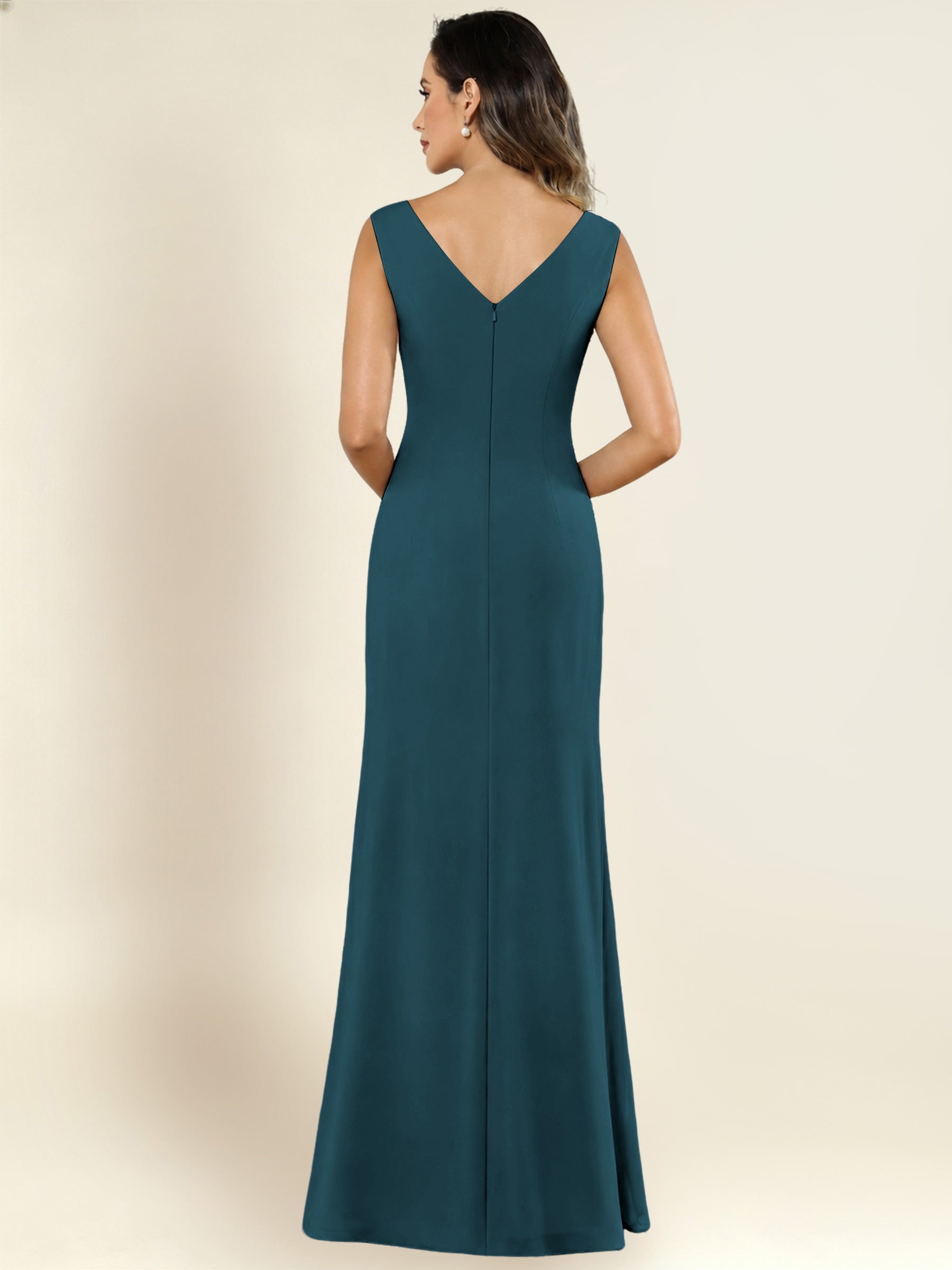 ROVDESY 2 Pieces V-Neck Sequin Chiffon Long Mother Of The Bride Dress With Long Sleeve Jacket