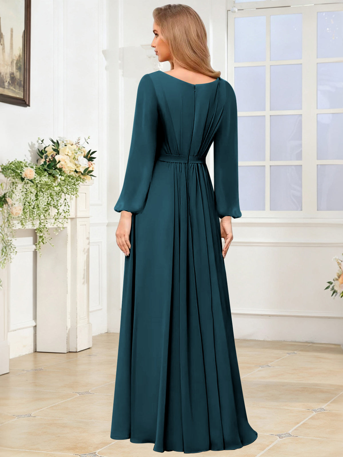 A-Line Chiffon Long Sleeve Bridesmaid Dress