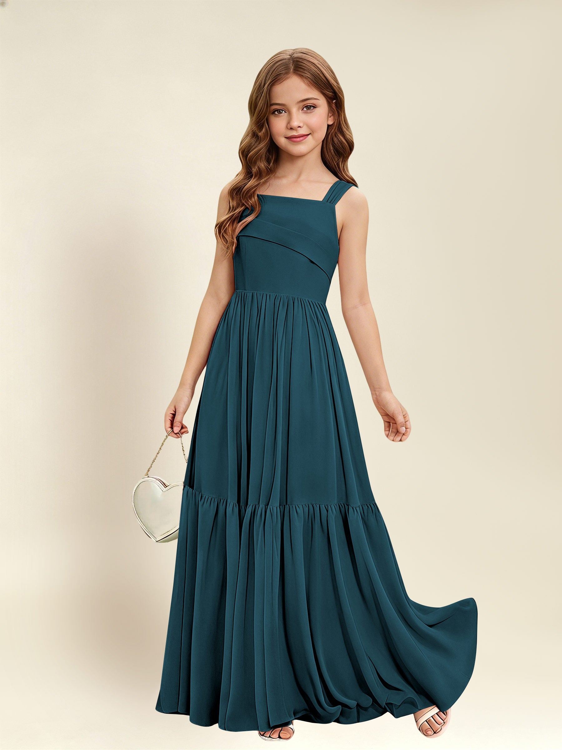 ROVDESY A-Line Square Neck Chiffon  Junior Bridesmaid Dress