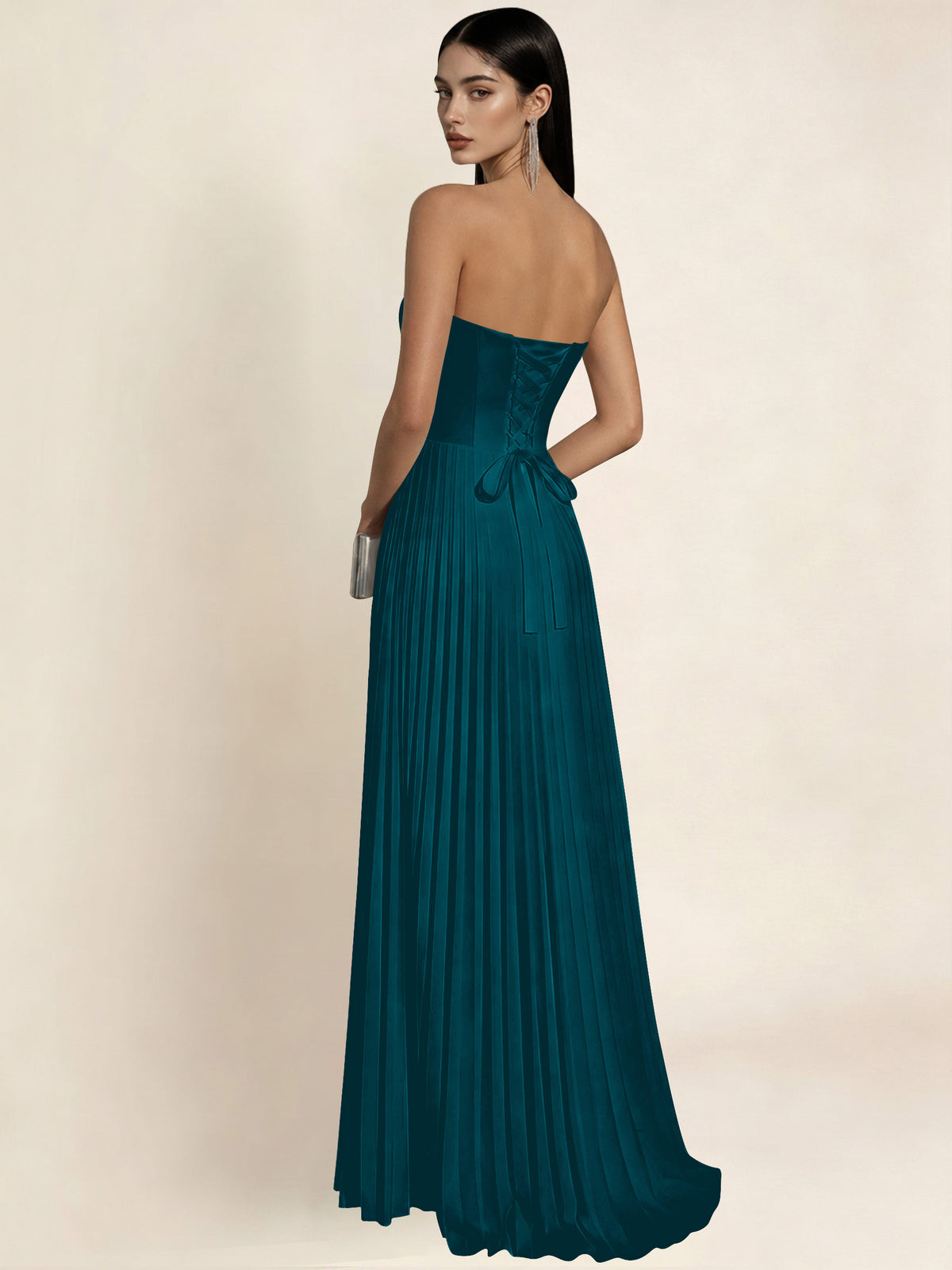 Strapless Satin Pleated A Line Bridesmaid Prom Dress