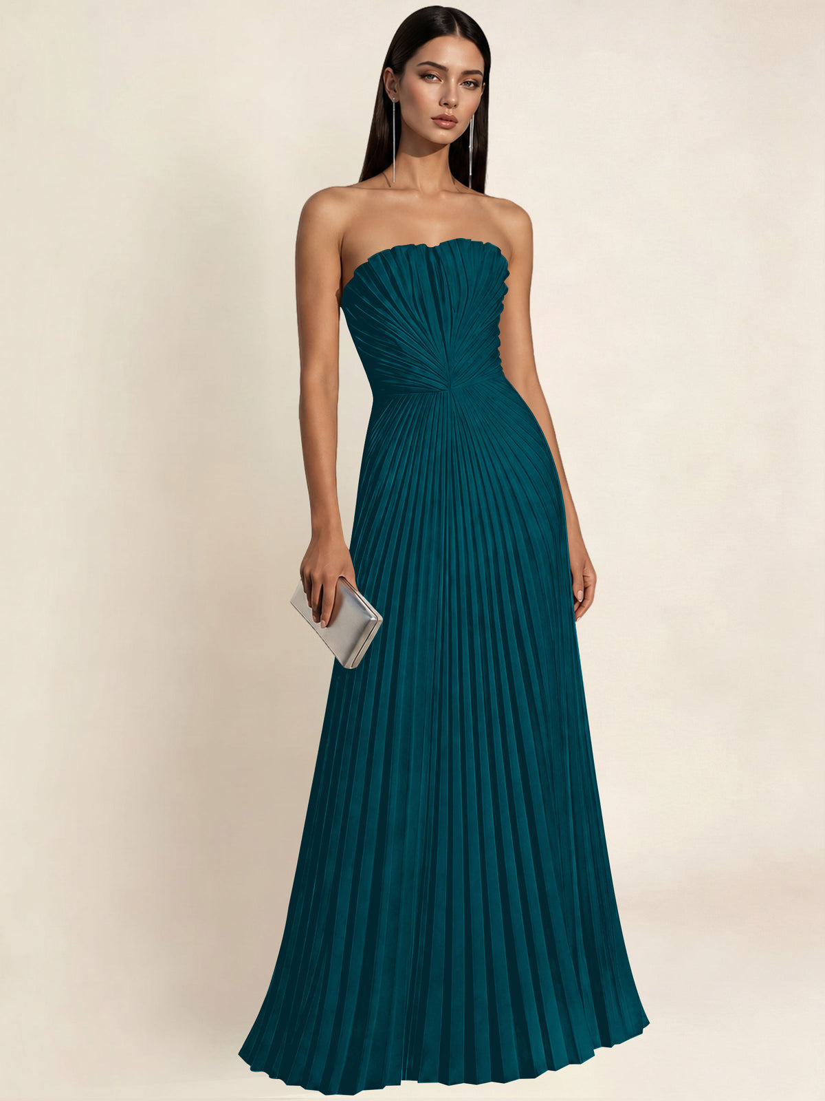 Strapless Satin Pleated A Line Bridesmaid Prom Dress