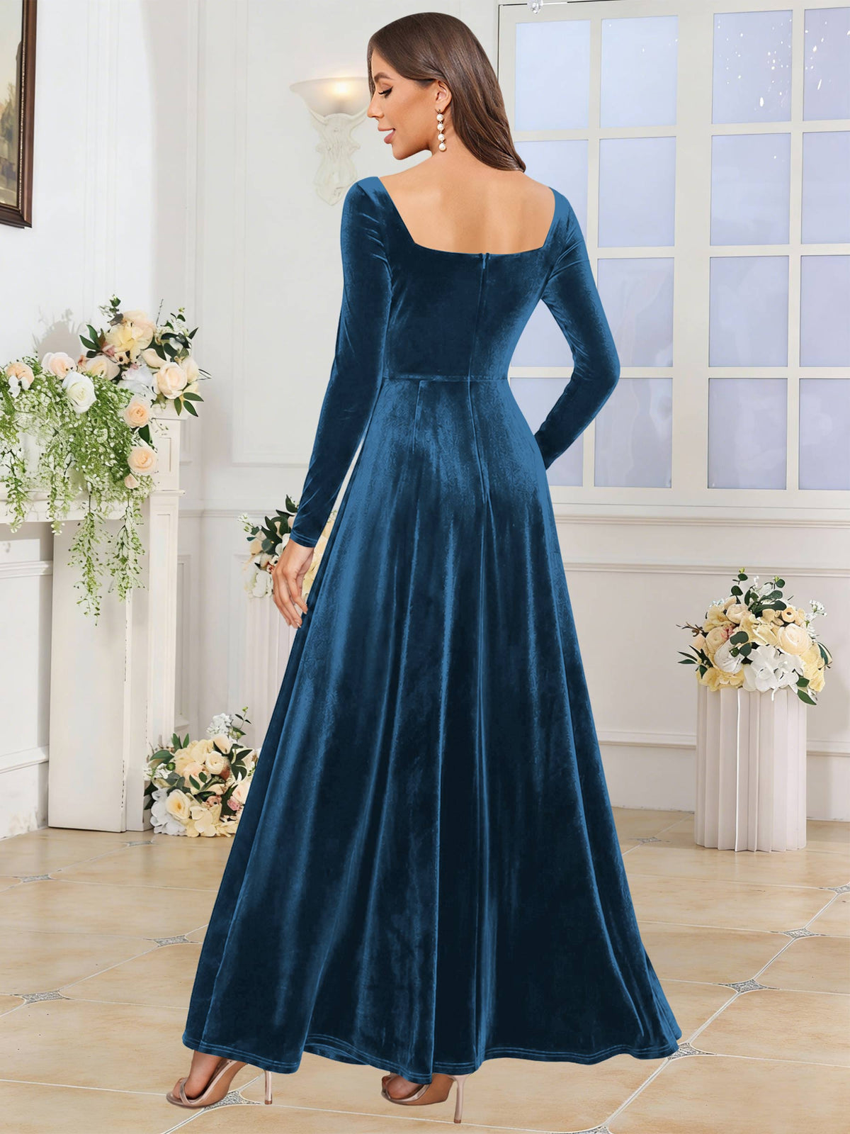 Velvet A Line Long Sleeve Bridesmaid Dresses