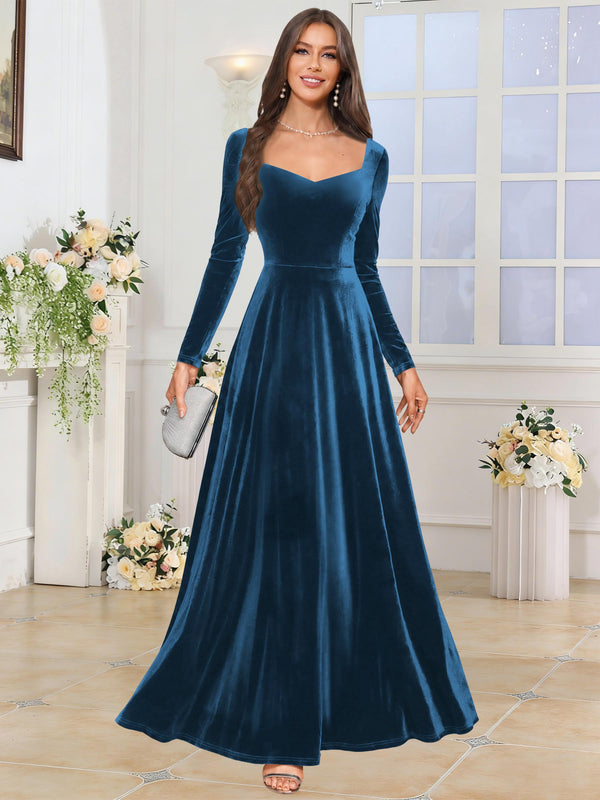 Velvet A Line Long Sleeve Bridesmaid Dresses