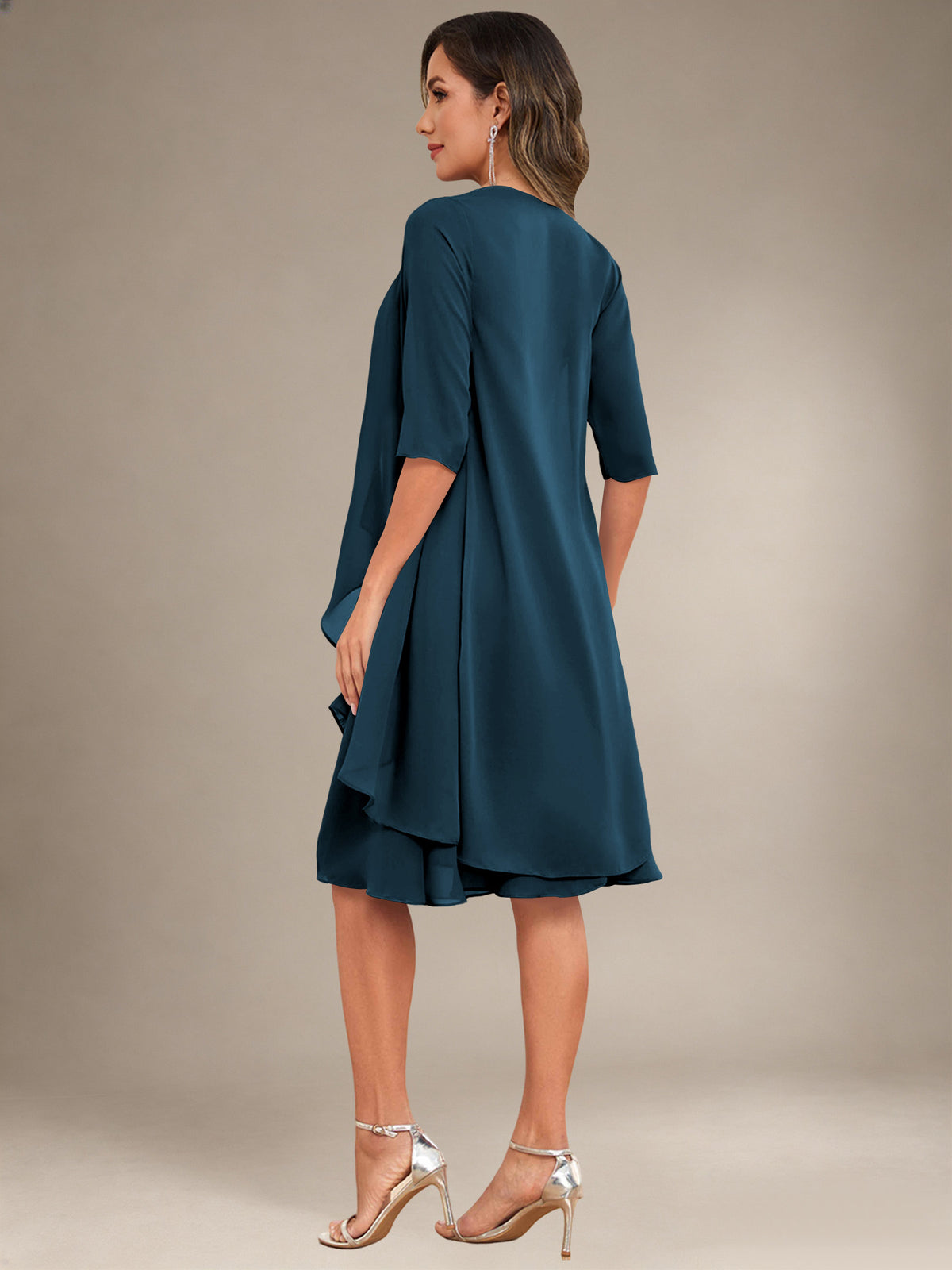 2 Pieces Half Sleeve Chiffon Knee Length Mother Of The Bride Dresses with Jacket