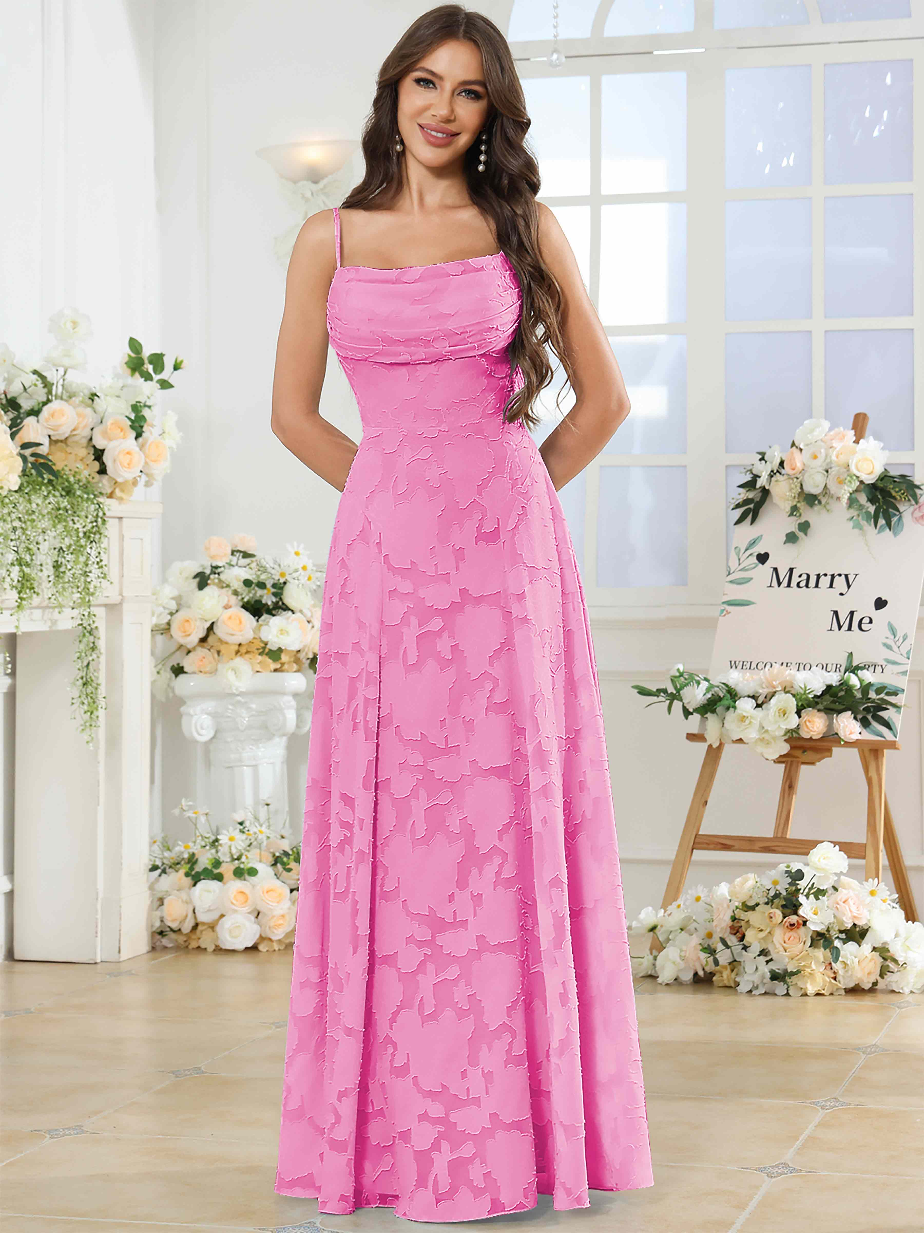 ROVDESY Cowl Chiffon Jacquard Bridesmaid/Prom Dress