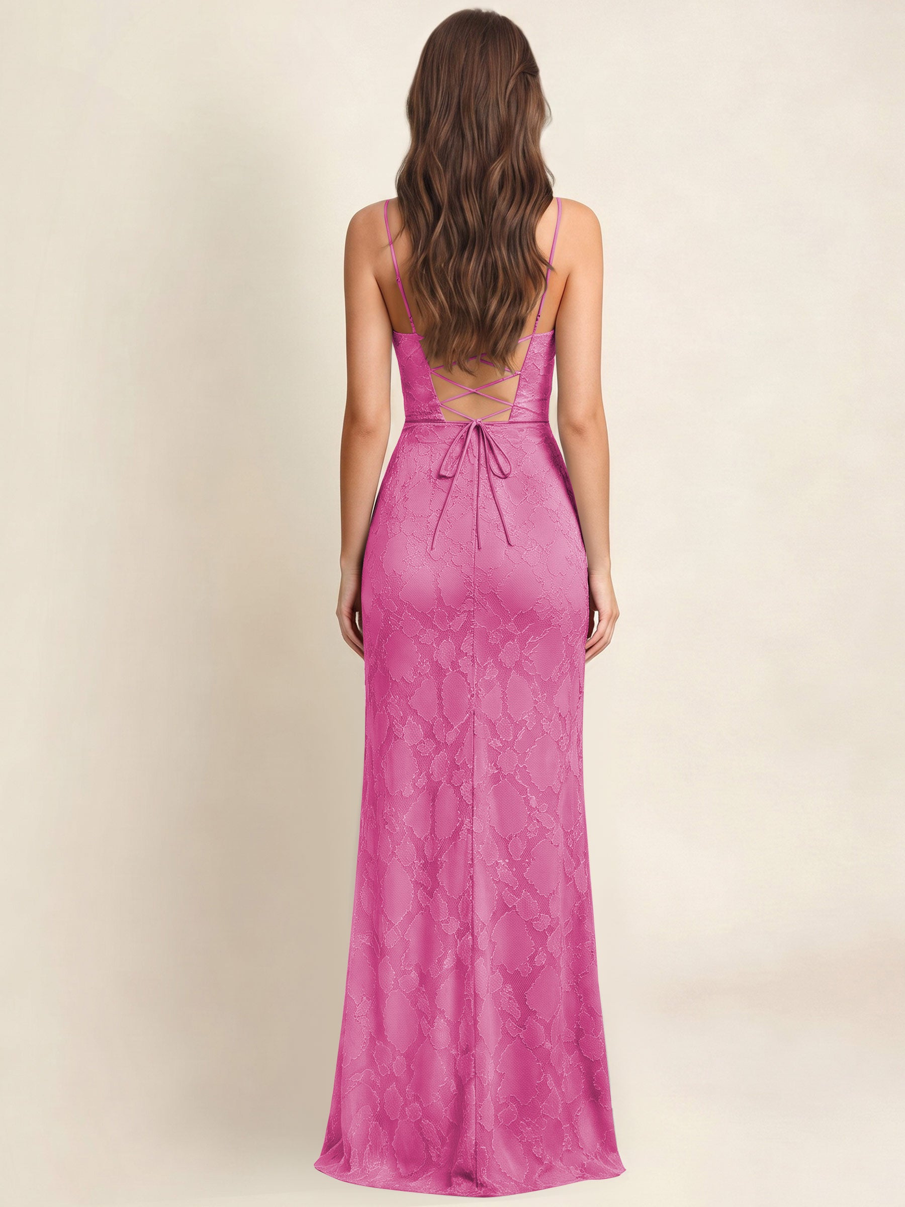 ROVDESY  Cowl Neck Ruffle Mermaid Chiffon Jacquard Bridesmaid/Prom Dress With Slit