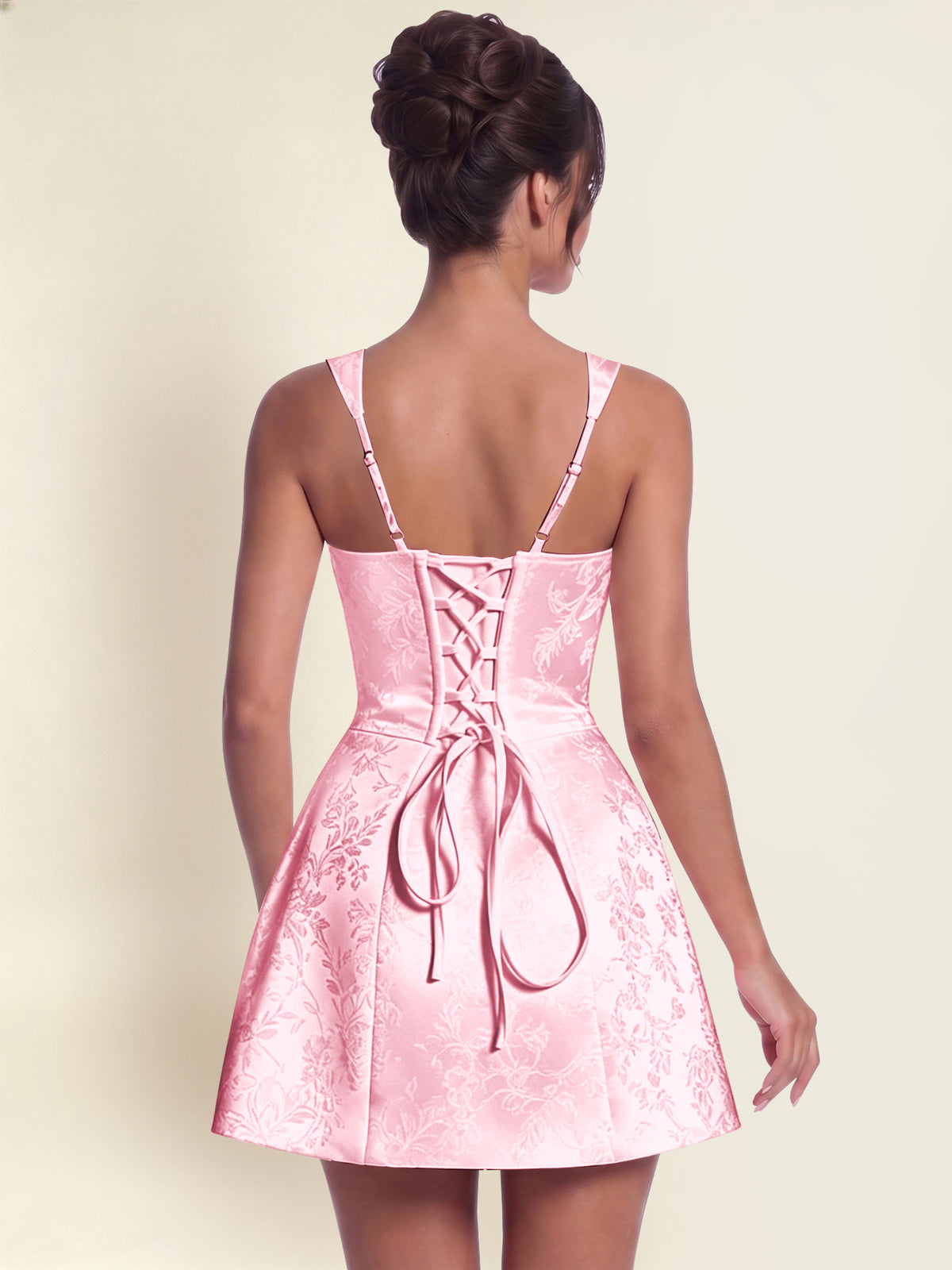 ROVDESY A-Line Square Neck Jacquard Satin Homecoming Mini Dress