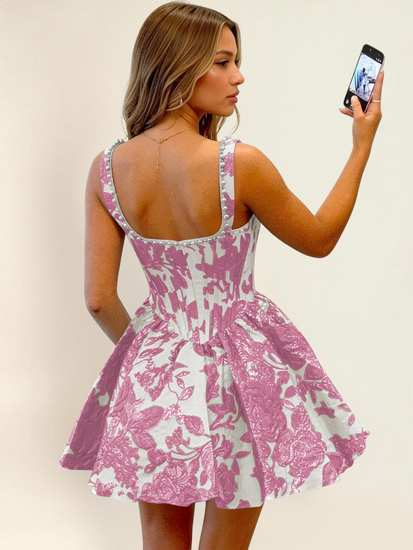 Jacquard Floral Satin A Line Mini Homecoming Dress
