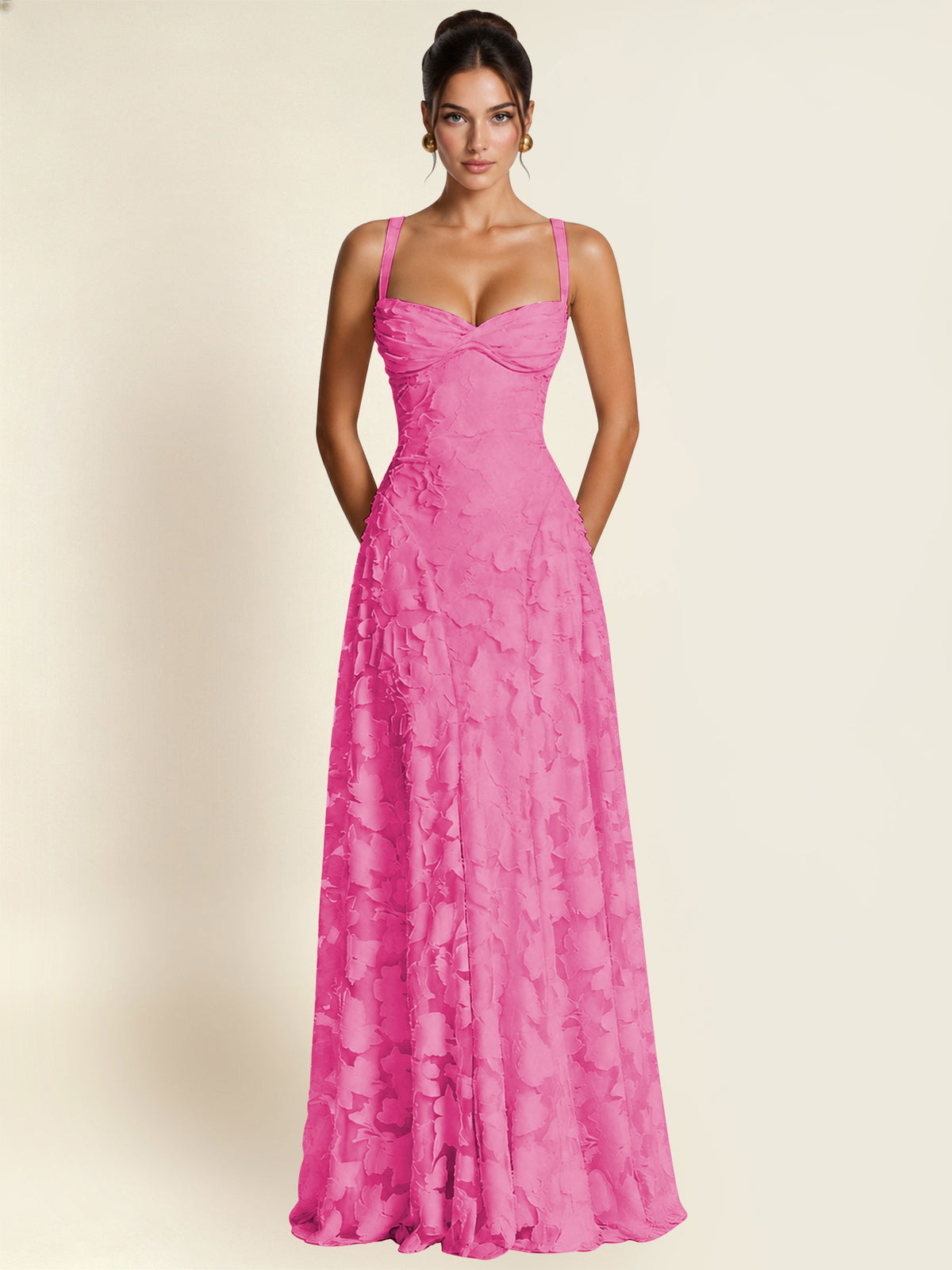 Floral Jacquard A Line Maxi Bridesmaid Dress
