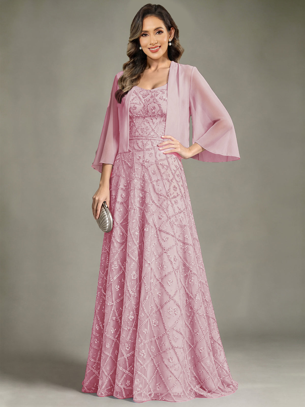 2 Pieces Sequin Long Mother of The Bride Dress with Jacket