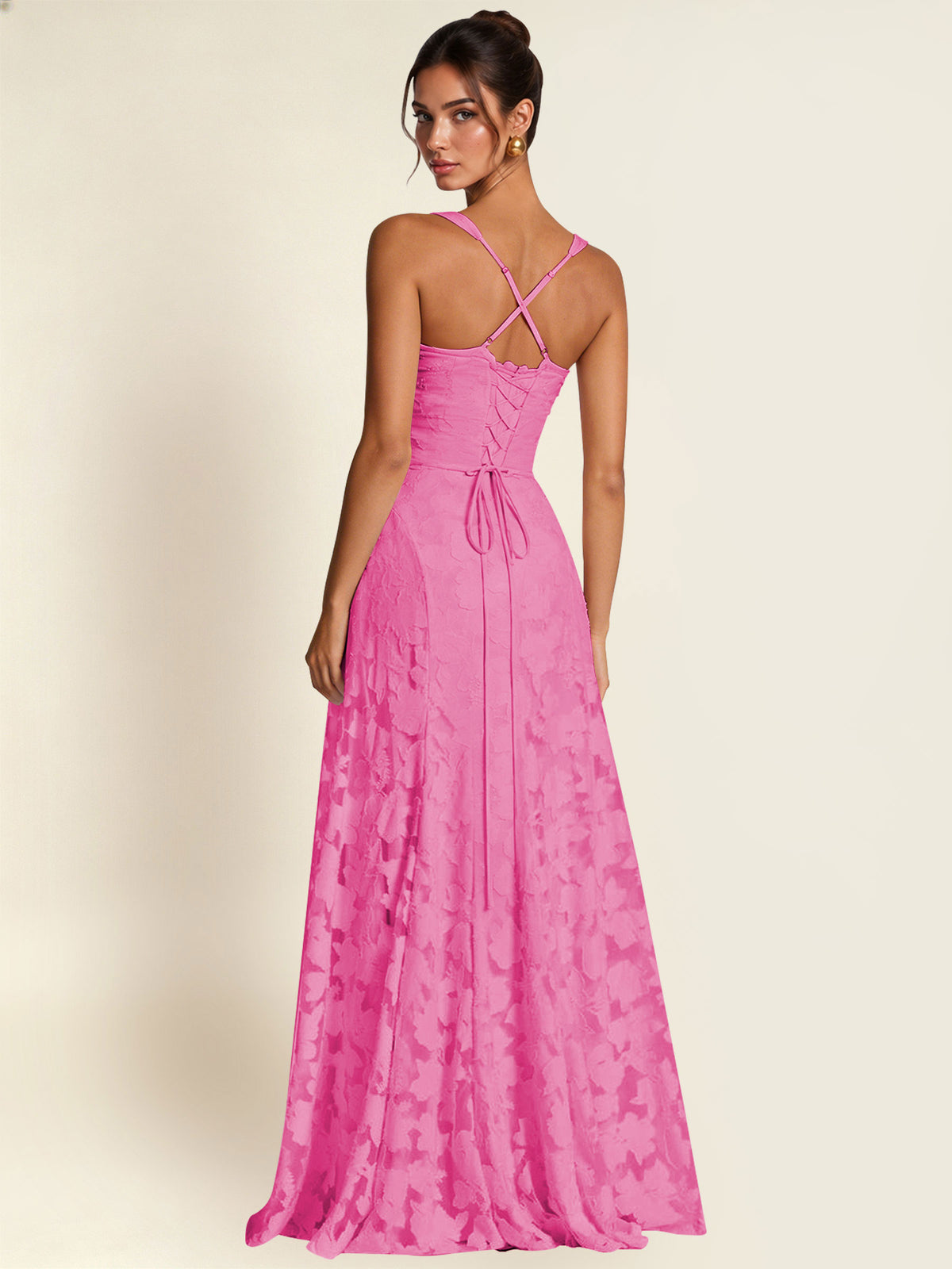 Floral Jacquard A Line Maxi Bridesmaid Dress