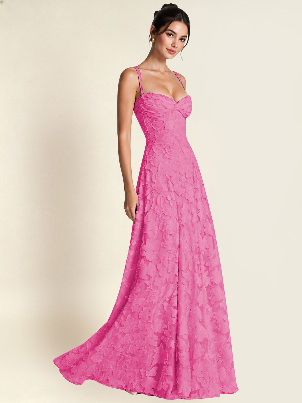 Floral Jacquard A Line Maxi Bridesmaid Dress
