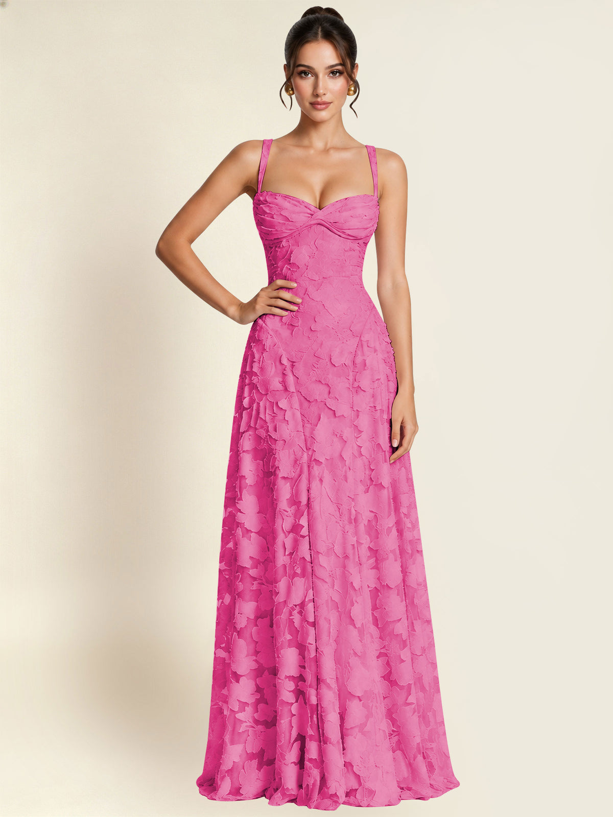 Floral Jacquard A Line Maxi Bridesmaid Dress