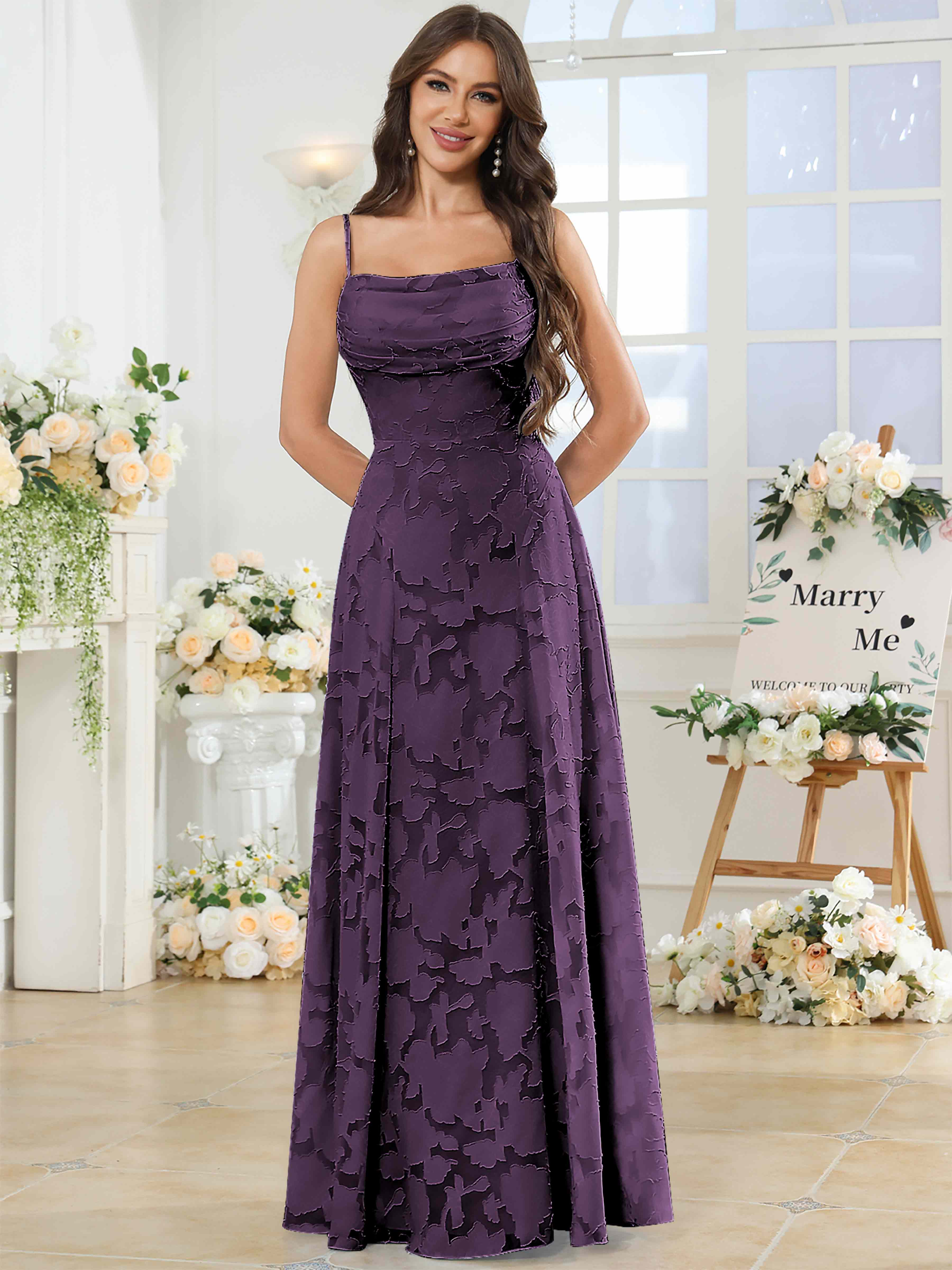 ROVDESY Cowl Chiffon Jacquard Bridesmaid/Prom Dress