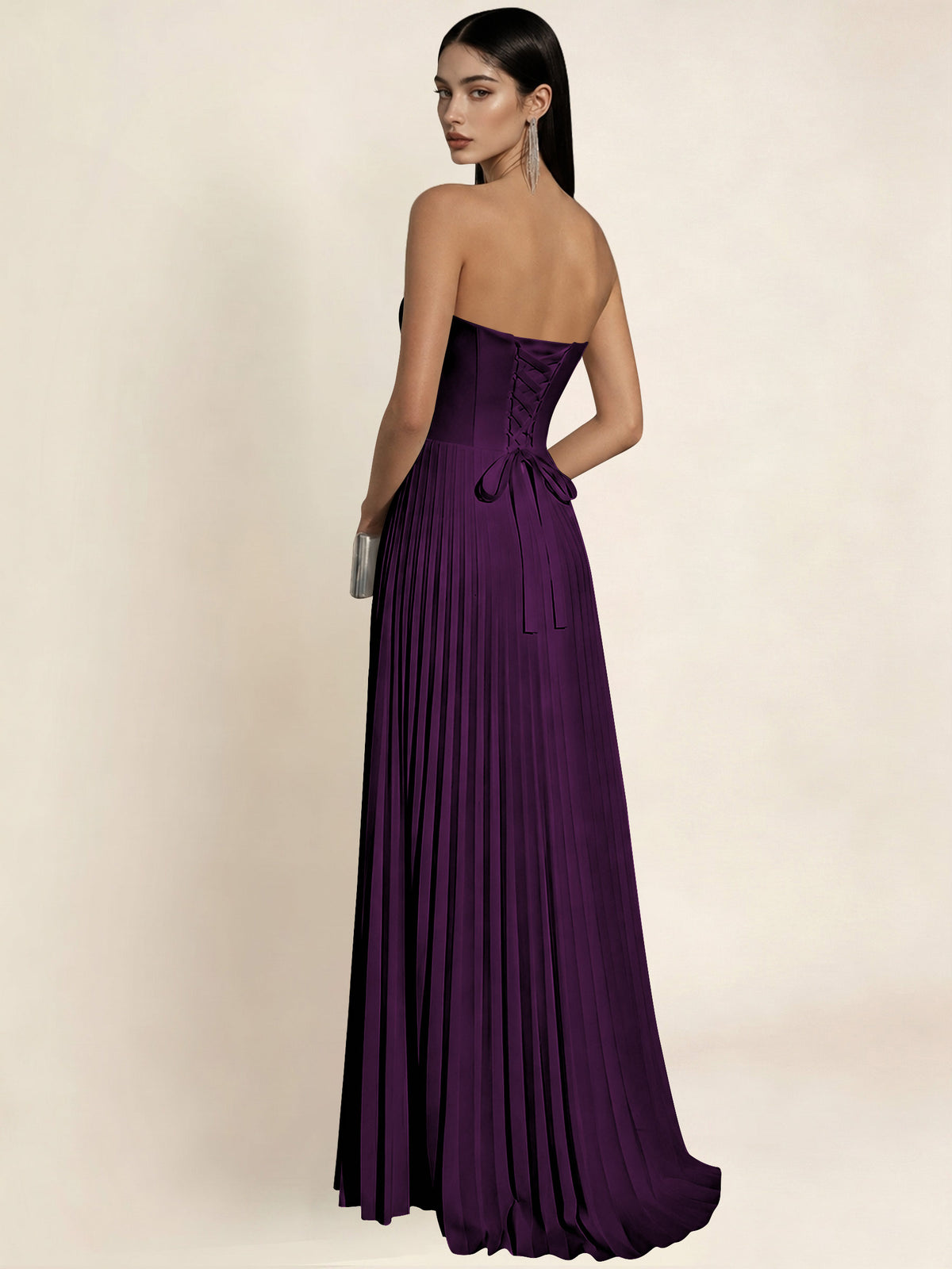 Strapless Satin Pleated A Line Bridesmaid Prom Dress