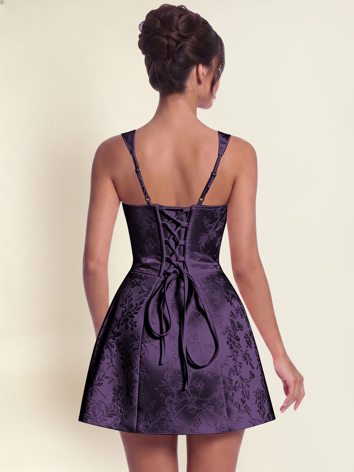 ROVDESY A-Line Square Neck Jacquard Satin Homecoming Mini Dress