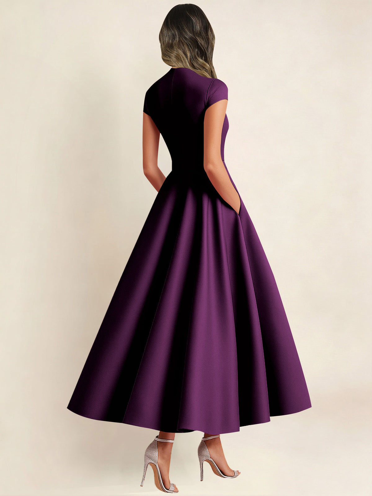 A Line V Neck 3D Flower Satin Mother of the Bride Dress