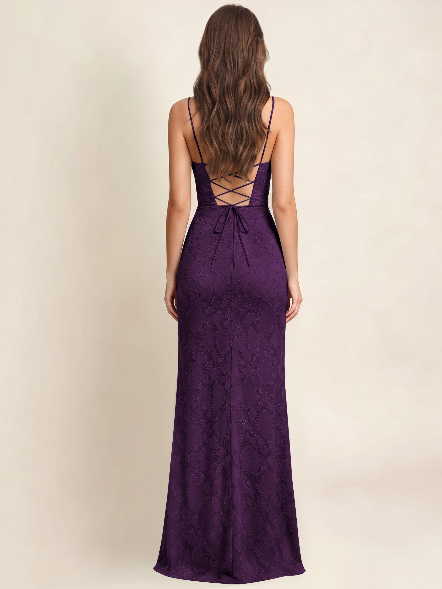 ROVDESY  Cowl Neck Ruffle Mermaid Chiffon Jacquard Bridesmaid/Prom Dress With Slit