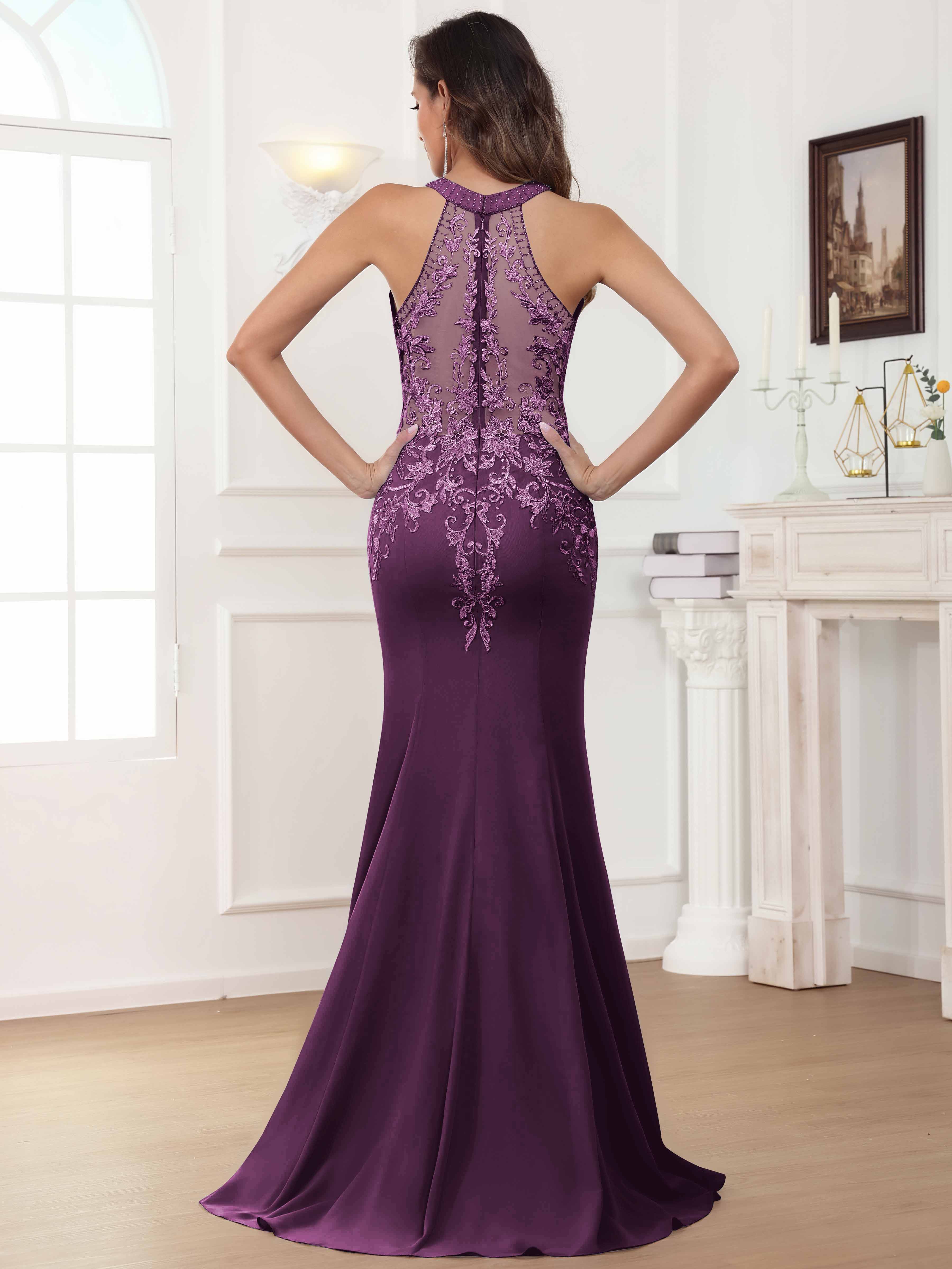 ROVDESY Halter Mermaid Lace Mother Of The Bride Dress With Jacket