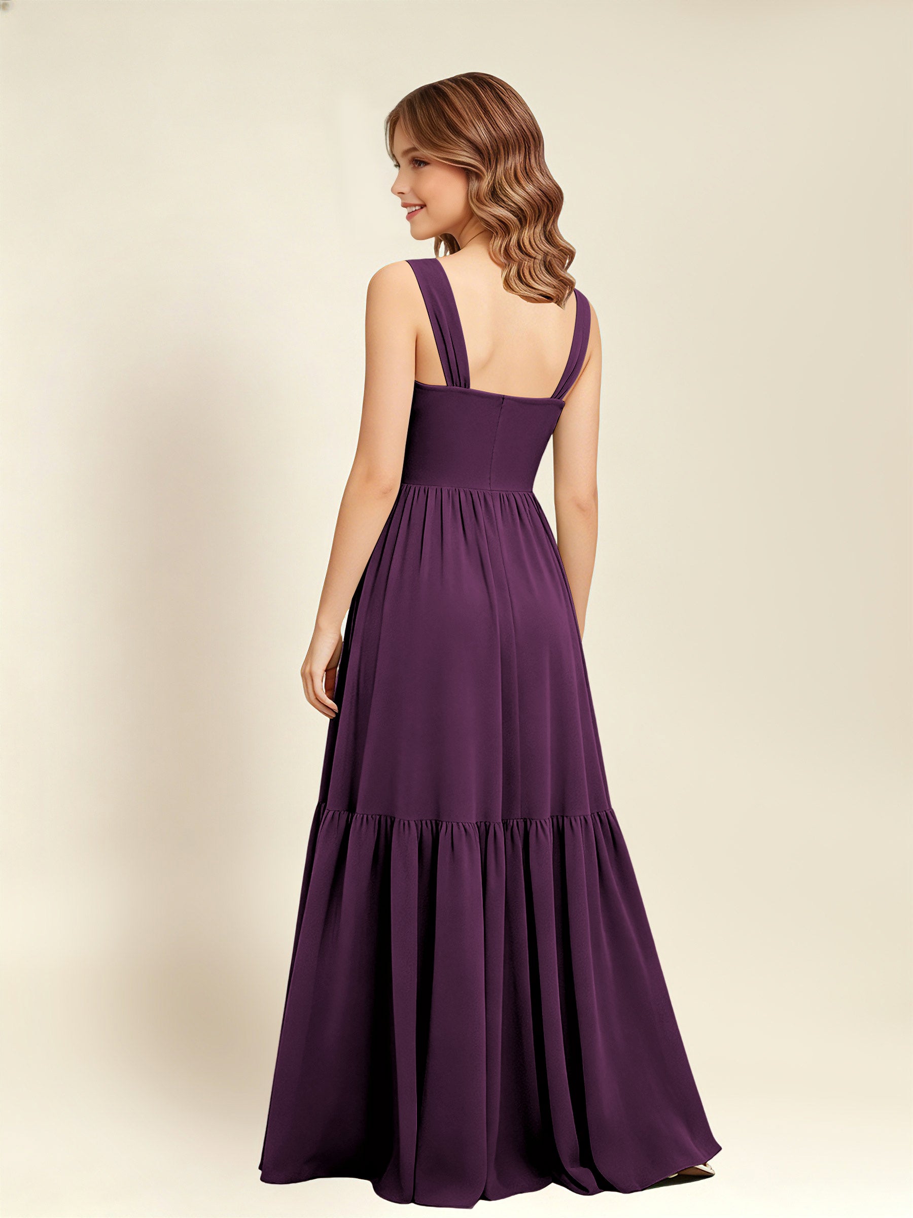 ROVDESY A-Line Square Neck Chiffon  Junior Bridesmaid Dress