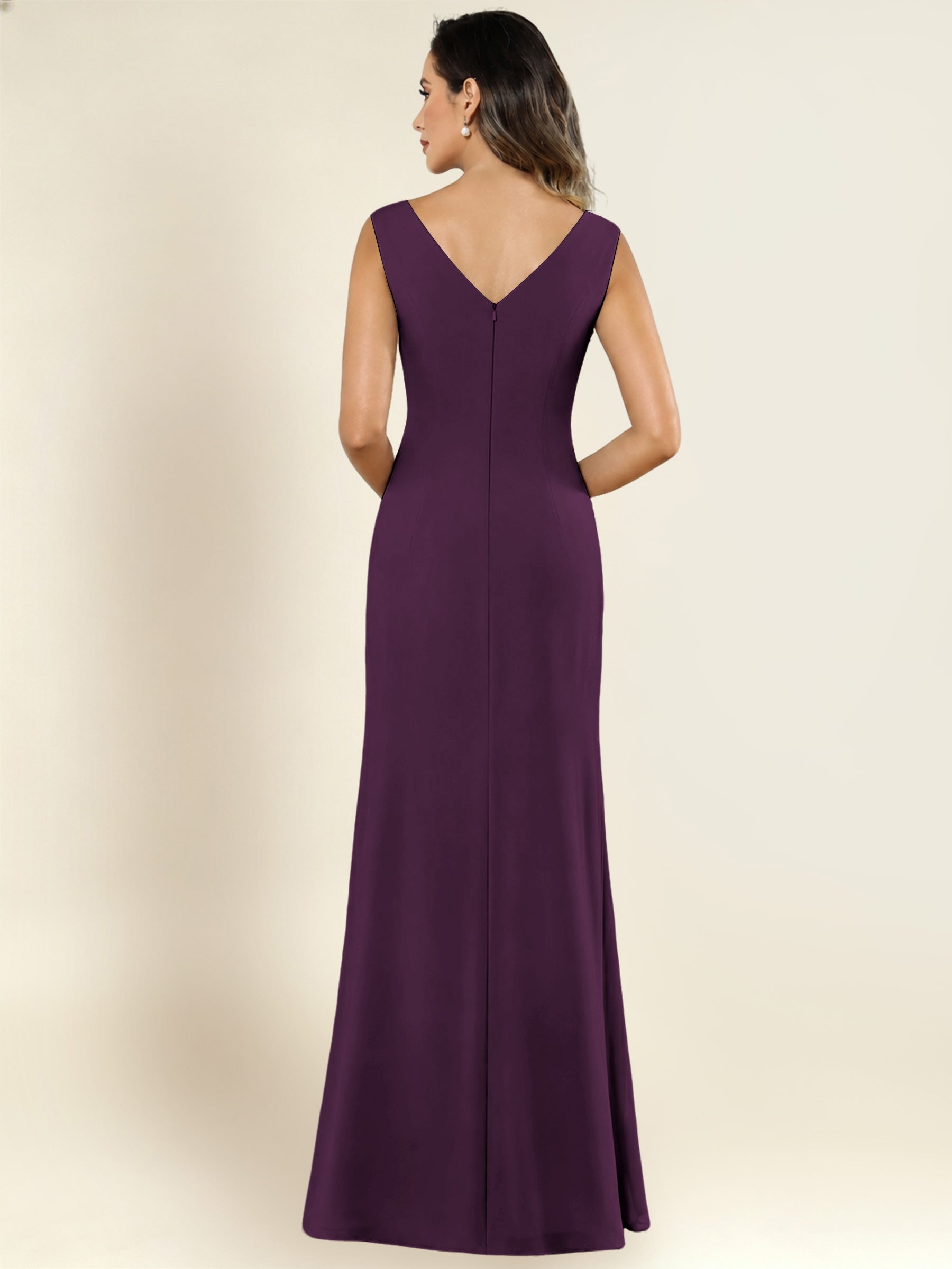 ROVDESY 2 Pieces V-Neck Sequin Chiffon Long Mother Of The Bride Dress With Long Sleeve Jacket