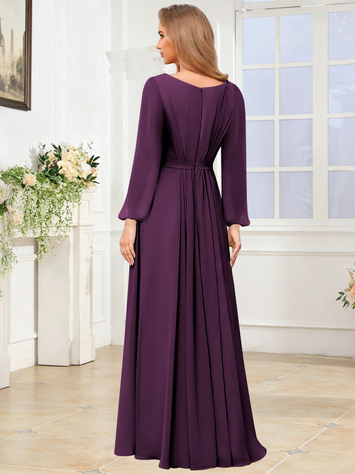 A-Line Chiffon Long Sleeve Bridesmaid Dress
