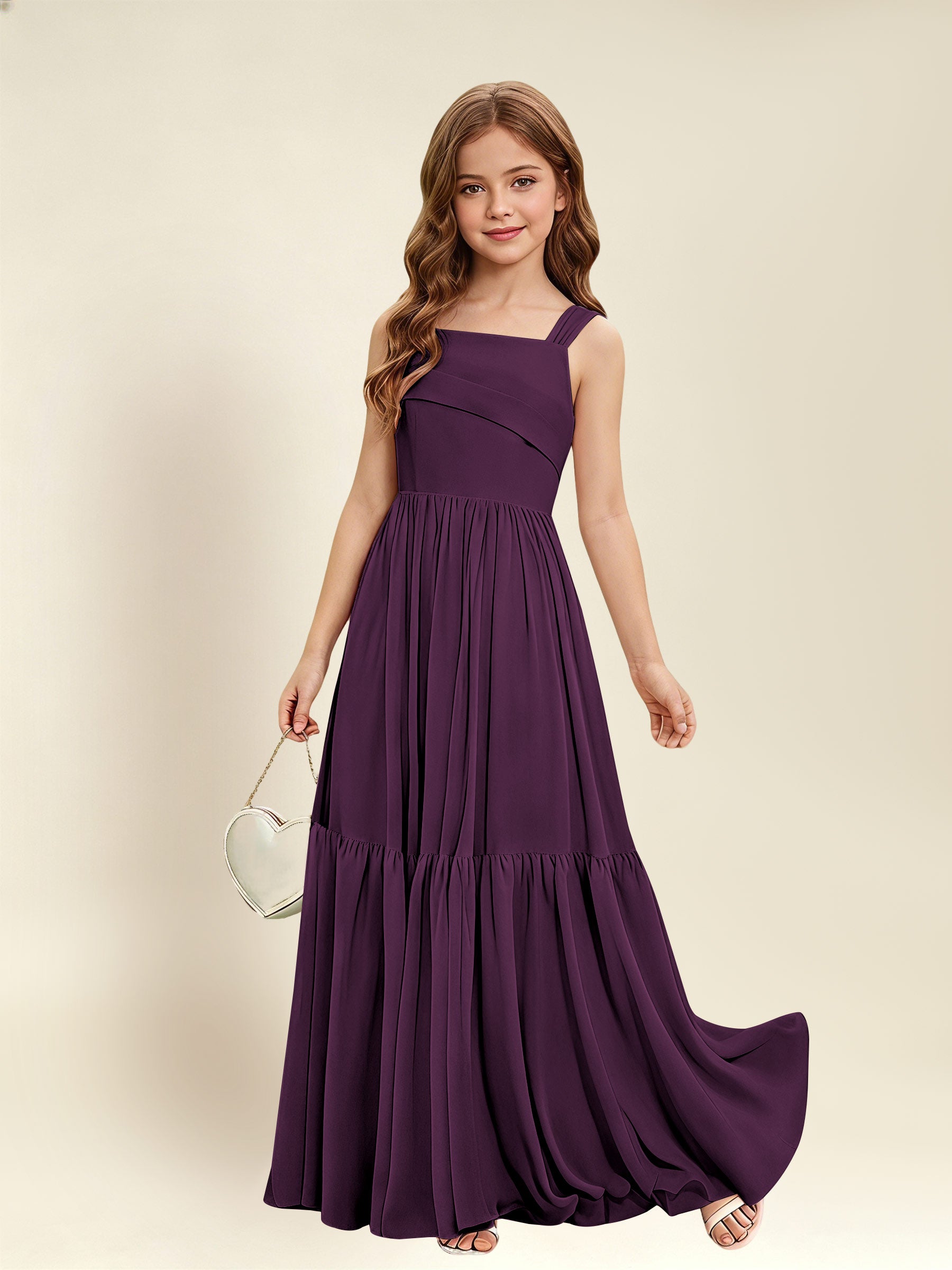 ROVDESY A-Line Square Neck Chiffon  Junior Bridesmaid Dress