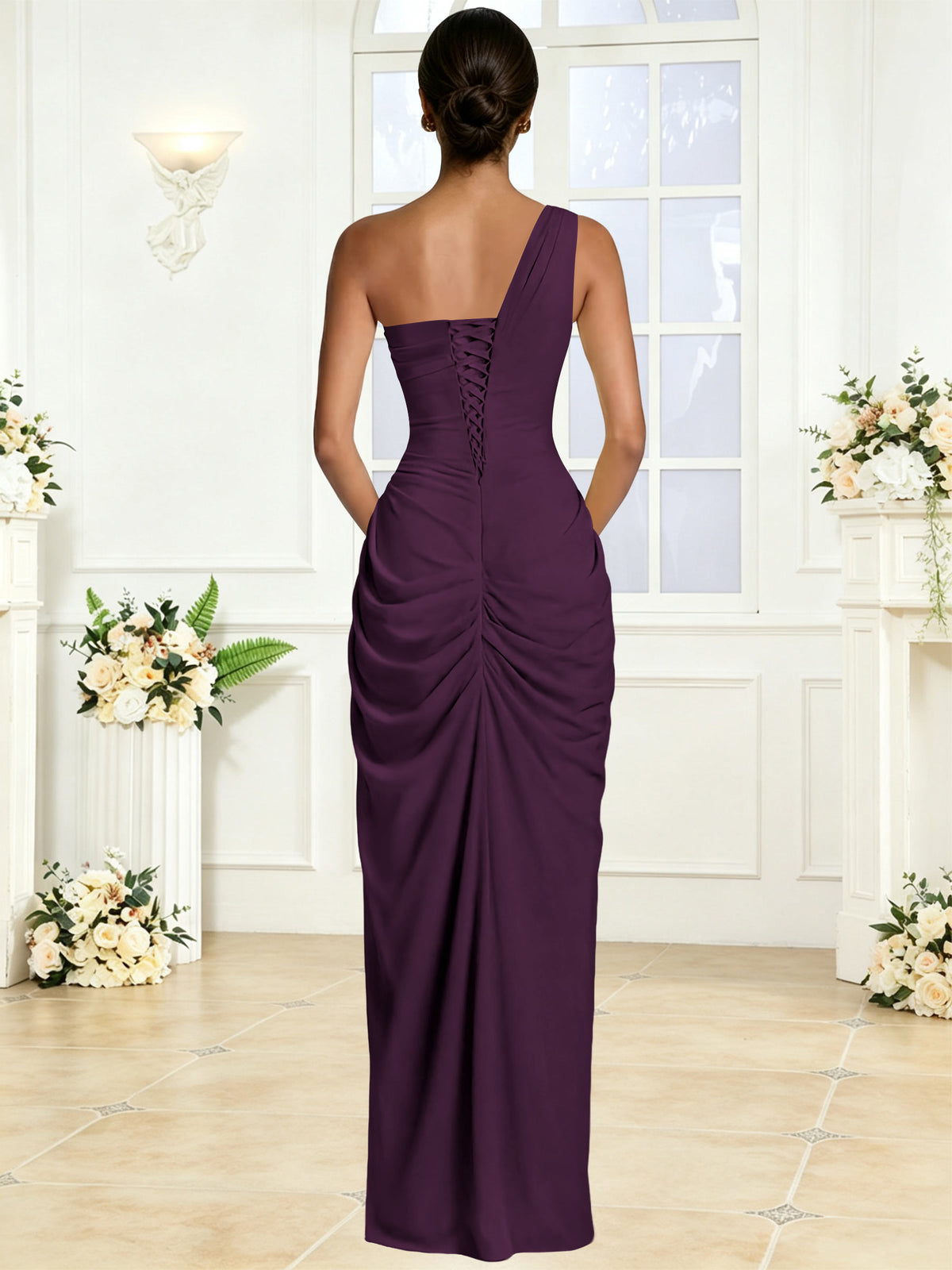 One Shoulder Chiffon Mermaid Long Bridesmaid Dress with Slit
