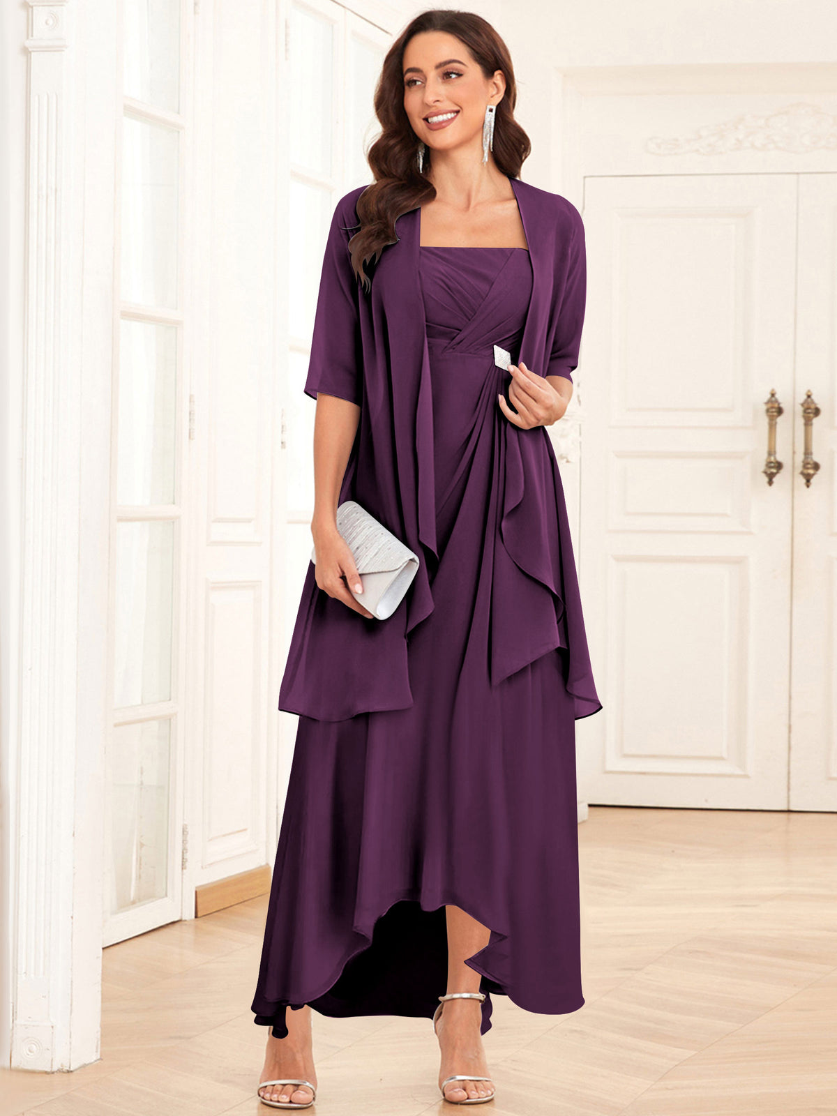 2 Pieces Chiffon A Line Mother of the Bride Dress with Jacket