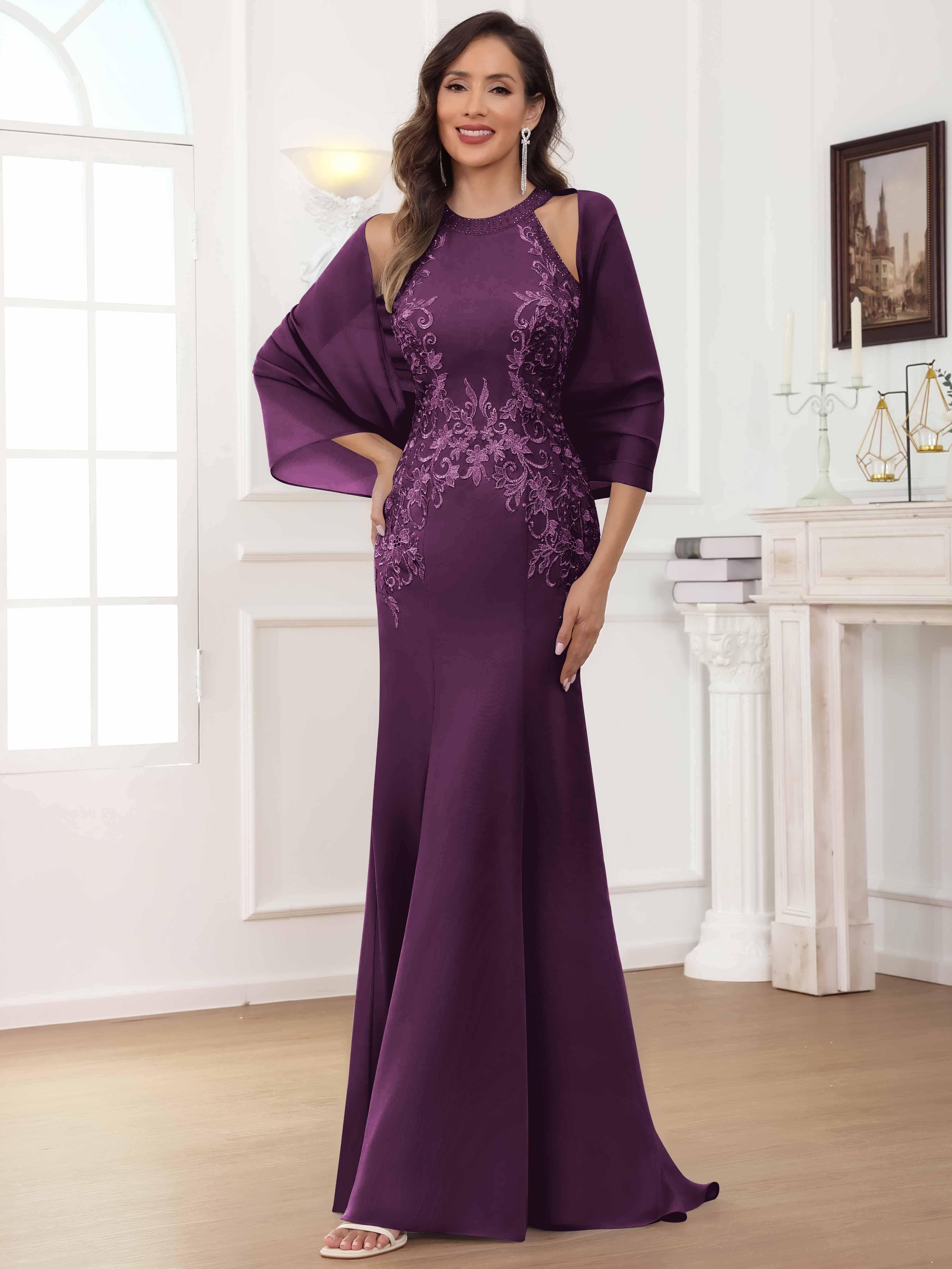 ROVDESY Halter Mermaid Lace Mother Of The Bride Dress With Jacket