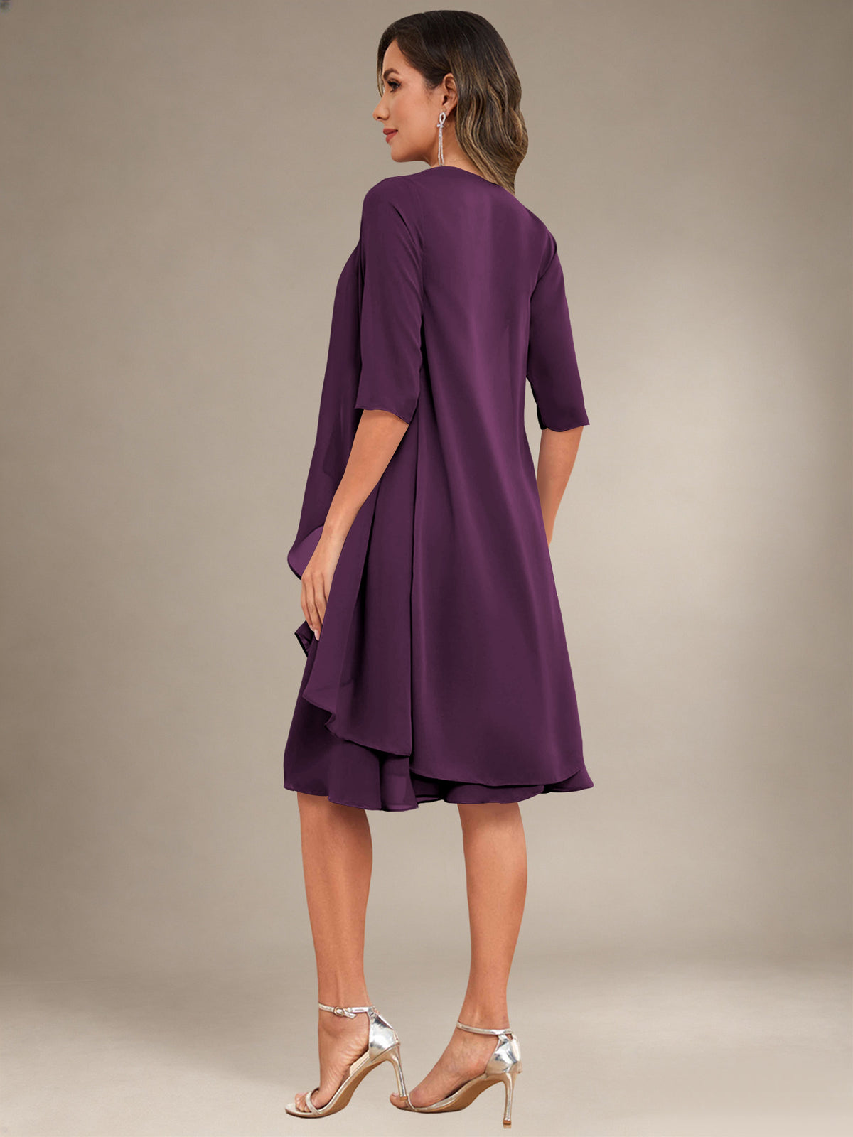 2 Pieces Half Sleeve Chiffon Knee Length Mother Of The Bride Dresses with Jacket